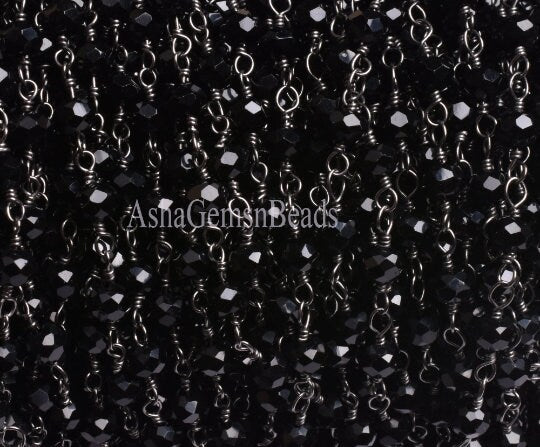 3,5,10,25,50 Feet, Gunmetal Black Spinel Hydro Faceted Rondelle Beaded Rosary Chain Jewelry Making Finding Wire Wrapped Chain,4mm,Chain Sale