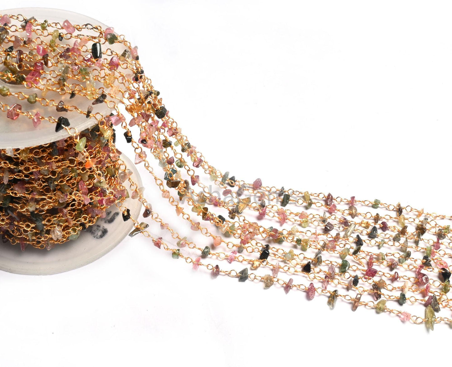 Beautiful Multi Tourmaline Uncut chips Chain, Natural Gemstone Uncut beads rosary chain Gold Plated wire Beaded Chain by Foot, Jewelry Craft