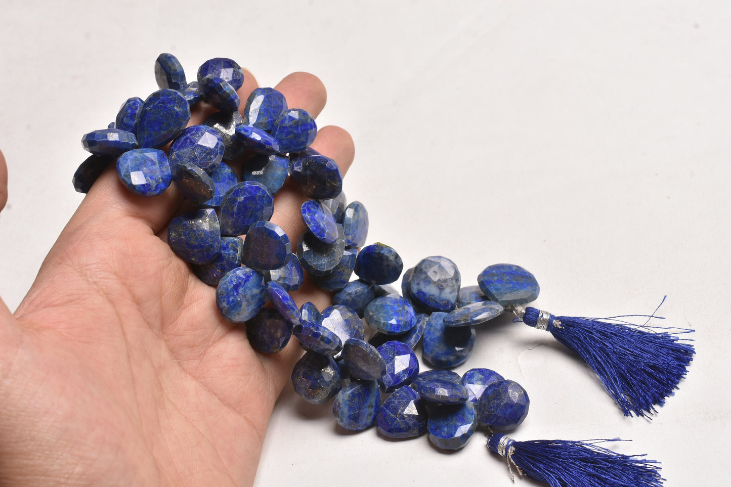 Natural Blue Lapis faceted Pear Shape Beads,9" Strand Lapis Lazuli Beads, Lapis Teardrop Briolette Gemstone Side Drill Beads Jewelry Carfts