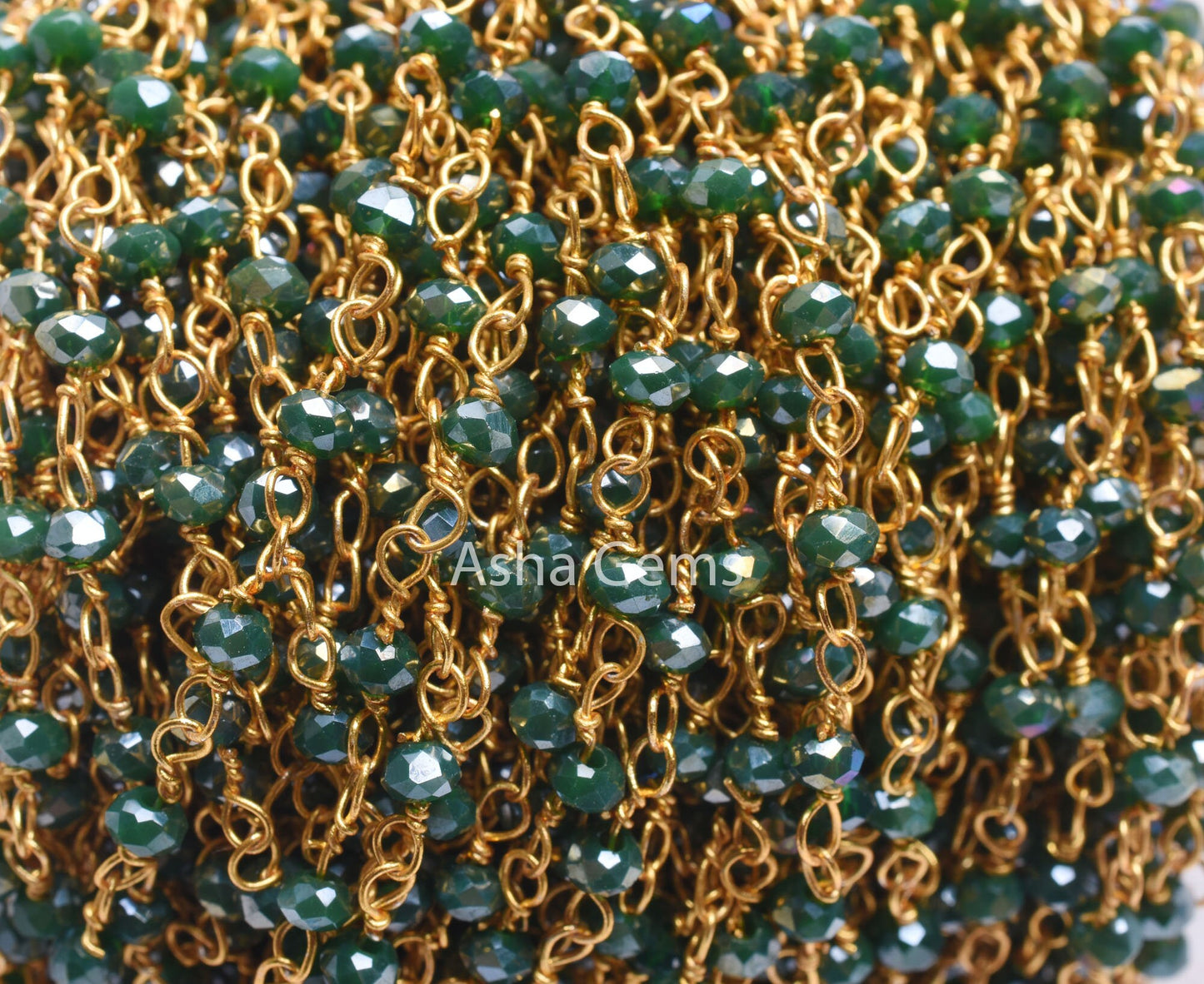 3,10,50 Feet Green Hydro Coated Beads Rosary Chain, Gold Plated Wire Wrap 3mm Micro Cut Rondelle Beaded Chain Jewelry Making handicraft SALE
