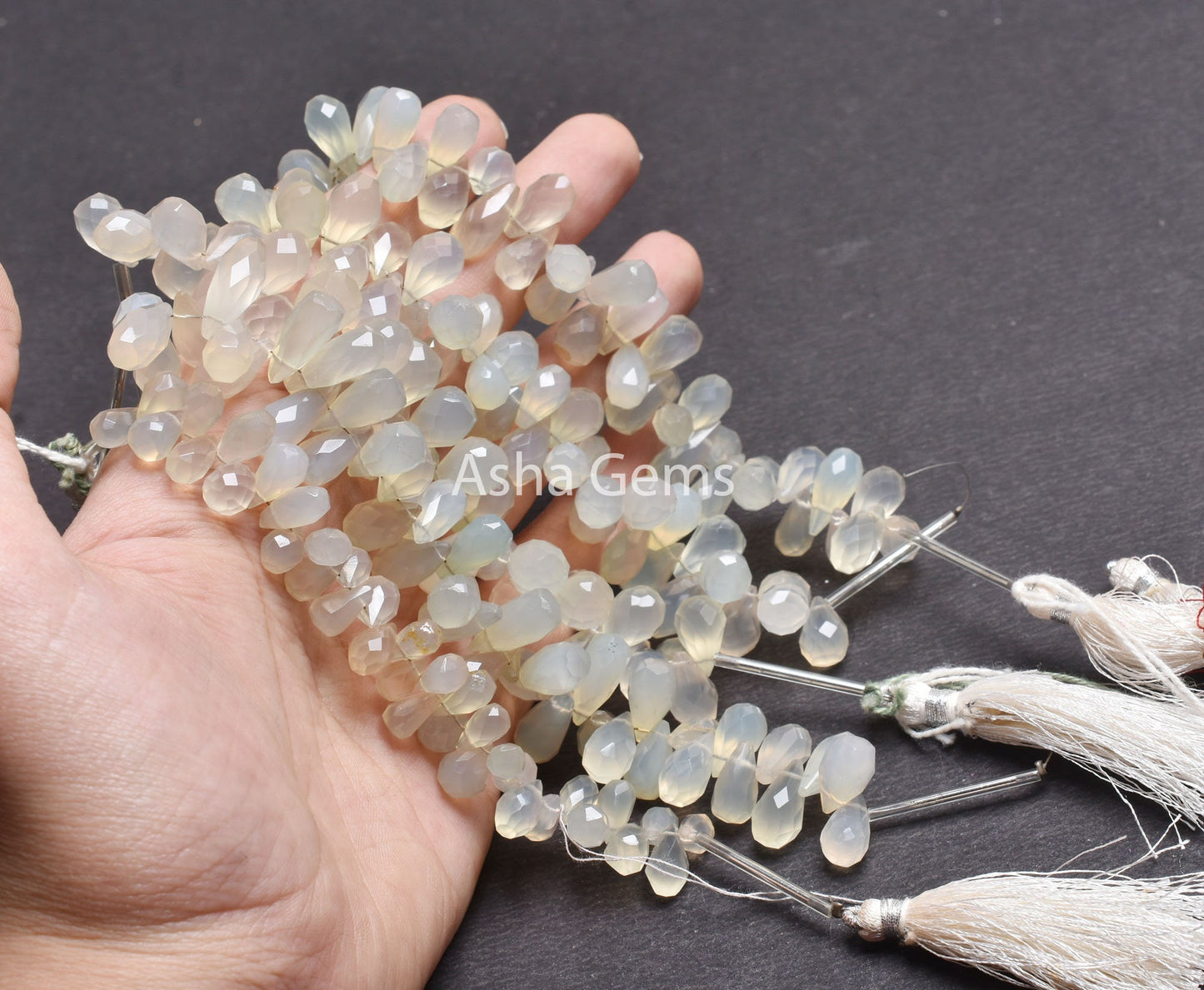 Aqua Blue Chalcedony Faceted Indian Hand Cut Drop Beads, Chalcedony Beads, Aqua Chalcedony Teardrop Side Drill Gemstone Handmade Beads SALE