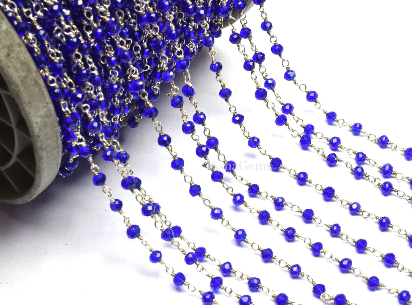 beautiful Royal Blue Quartz Hydro Faceted Rondelle Beads Chain 1,5,10,50 Ft. Silver Plated Rosary Chain Wire Roll Chain For Jewelry makings