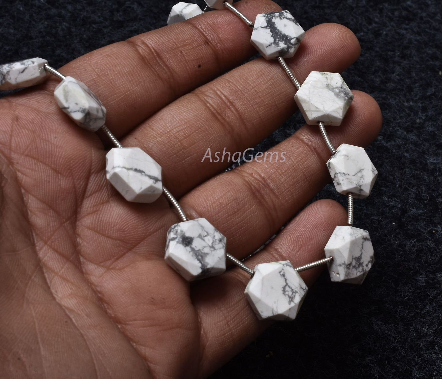 12 Piece strand Howlite Faceted Fancy Shape Gemstone beads, White Howlite Hexagon Beads, howlite 6 Corner Briolette Bead For Jewelry crafts