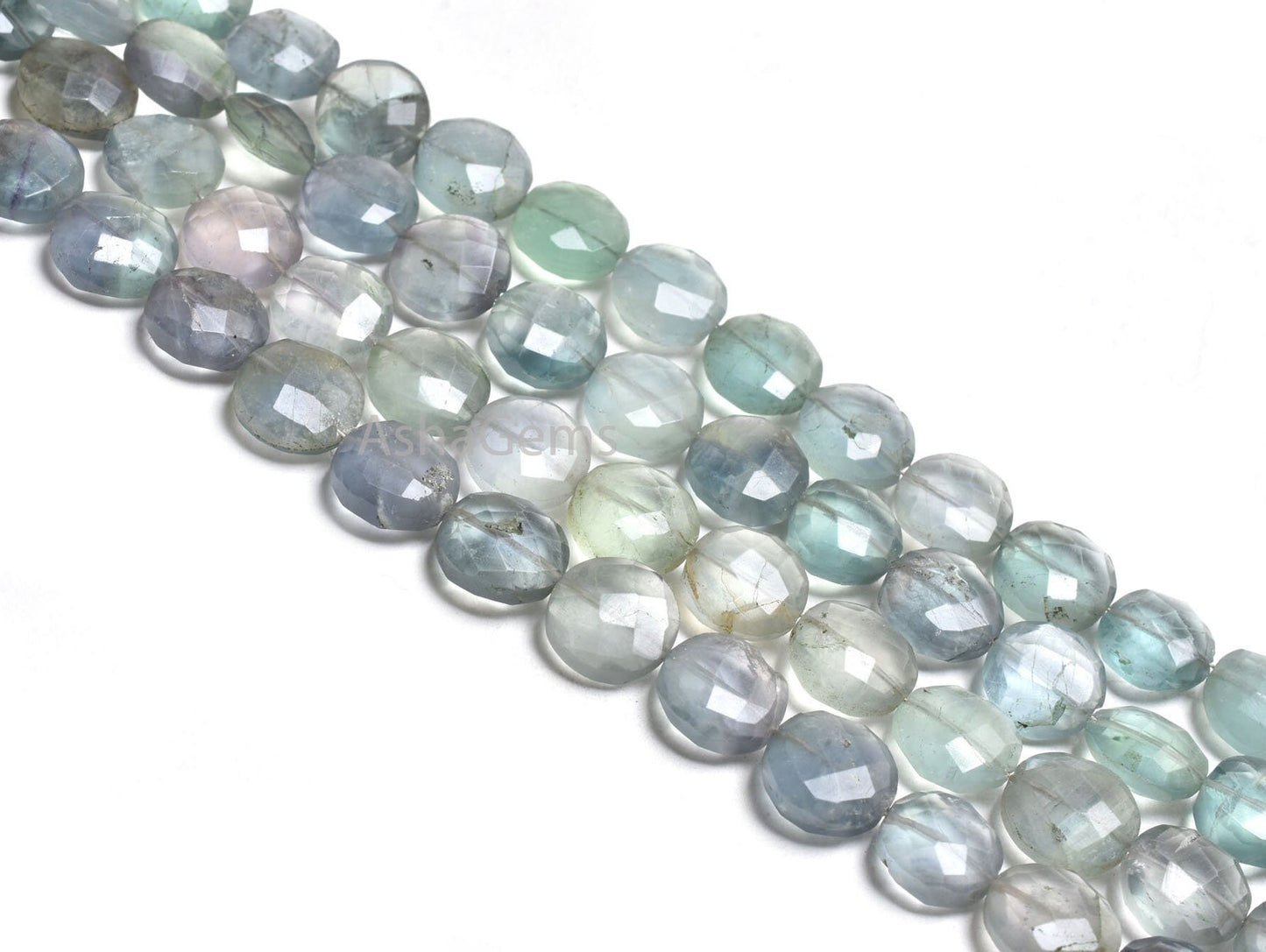 Shaded Green Fluorite Faceted Coin Straight Drill Gemstone Beads,8" Strand Natural Fluorite Coin Briolette Beads, Fluorite Bead Jewelry SALE