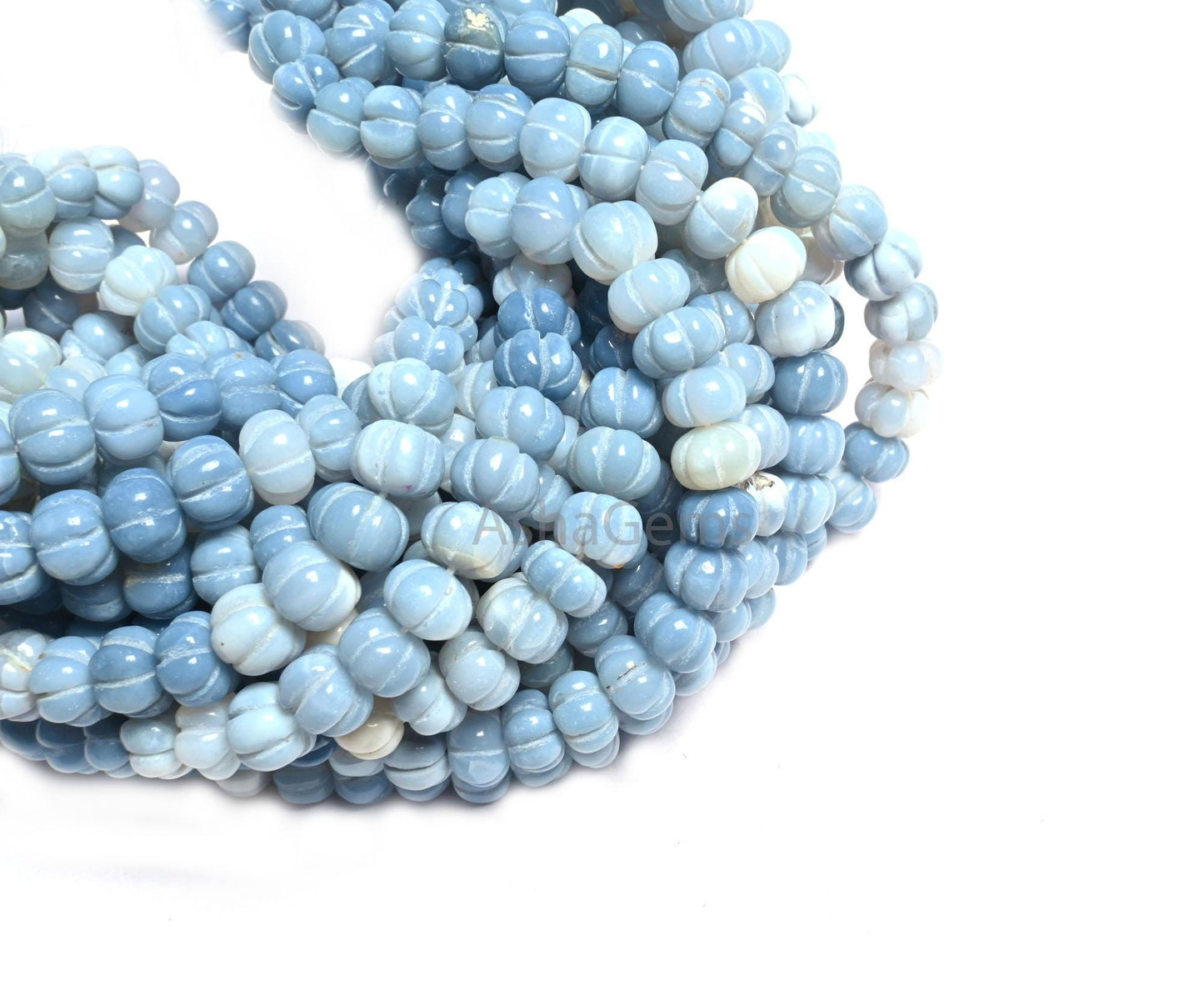 Shaded Blue Oregon Opal Carving watermelon Gemstone Beads, Fine Pigeon Blue Opal Carved Pumpkin Handmade Opal Melon Carve Bead Jewelry Craft