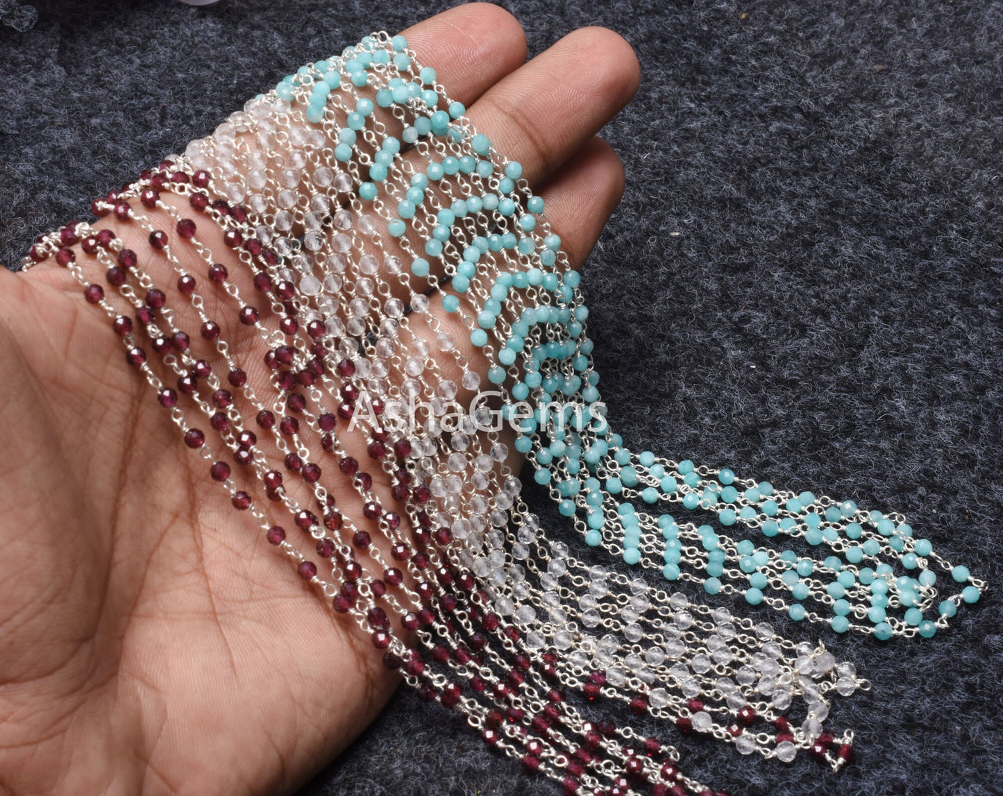 92.5 Silver Rosary chain Wire Wrapped Natural garnet Crystal Amazonite Faceted Beads Chain Real Silver gemstone Beaded rosary chains Jewelry