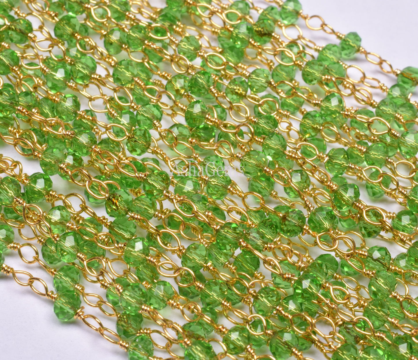 3,5,10,25,Ft Peridot Hydro Faceted Rondelle Beaded Rosary Chain Gold Plated Wire,Jewelry Finding,Wire Wrapped Chain 3.5mm Necklace Chains