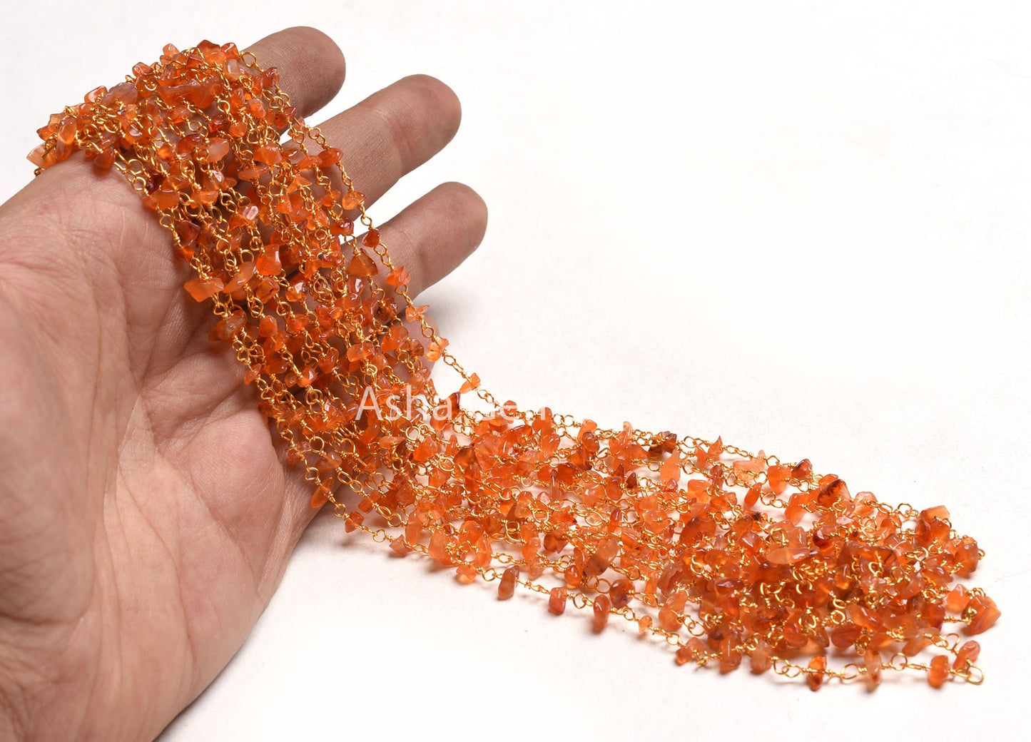 3,5,10 By Ft,Natural Carnelian Uncut Chips Rosary Beaded Chain,Orange Carnelian Nugget Beads Rosary Chain,Gold Plated Wire,Bulk Roll,Jewelry