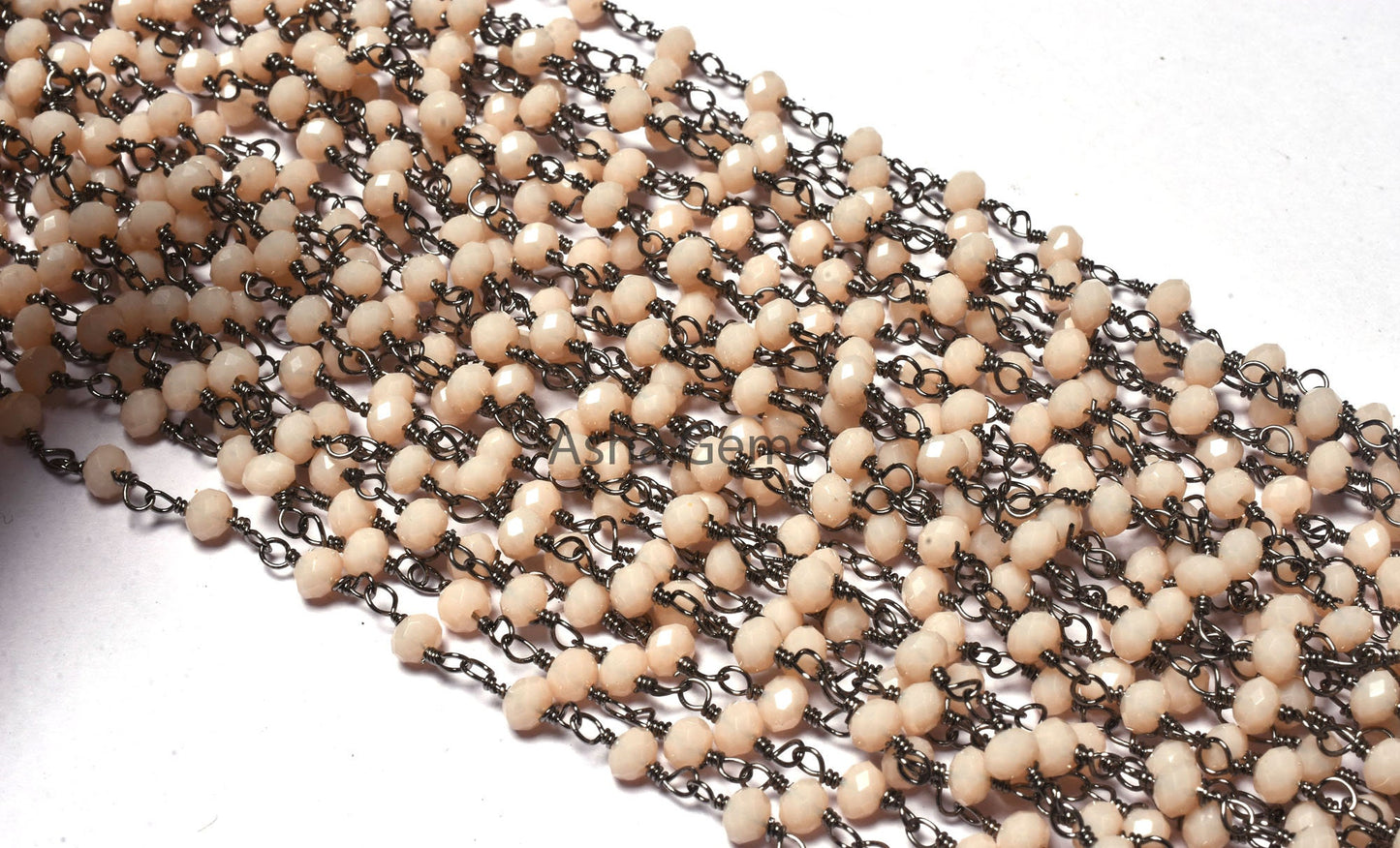 3,10,50 Feet Pink Opal Hydro Rondelle Beads Rosary Chain Black Gunmetal Plated Wire Wrap Micro Cut Bead Rosary Chain Jewelry Making Necklace