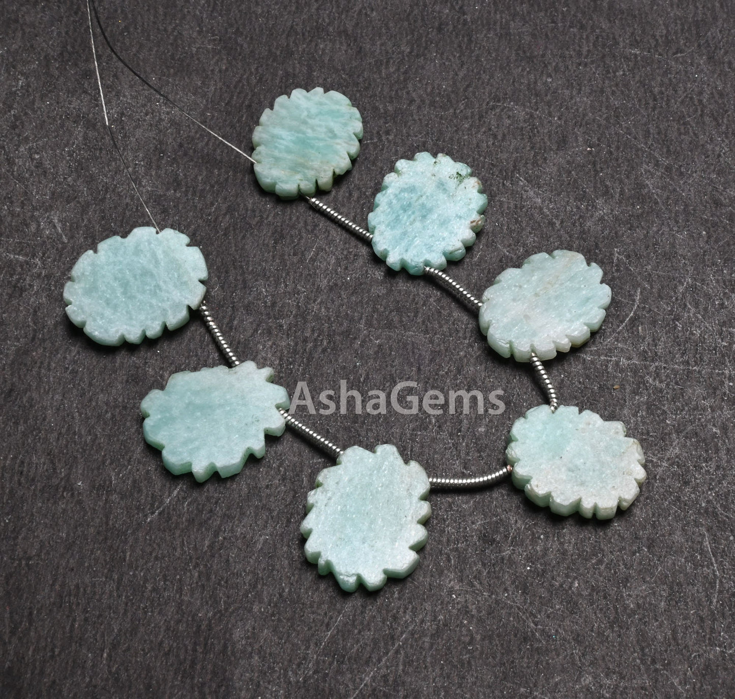 Fine Blue Amazonite Fancy Flat Rough Slice Carved Handmade Beads, Natural Amazonite Uneven Raw Polish Slice Gemstone Carving Beads Jewelry