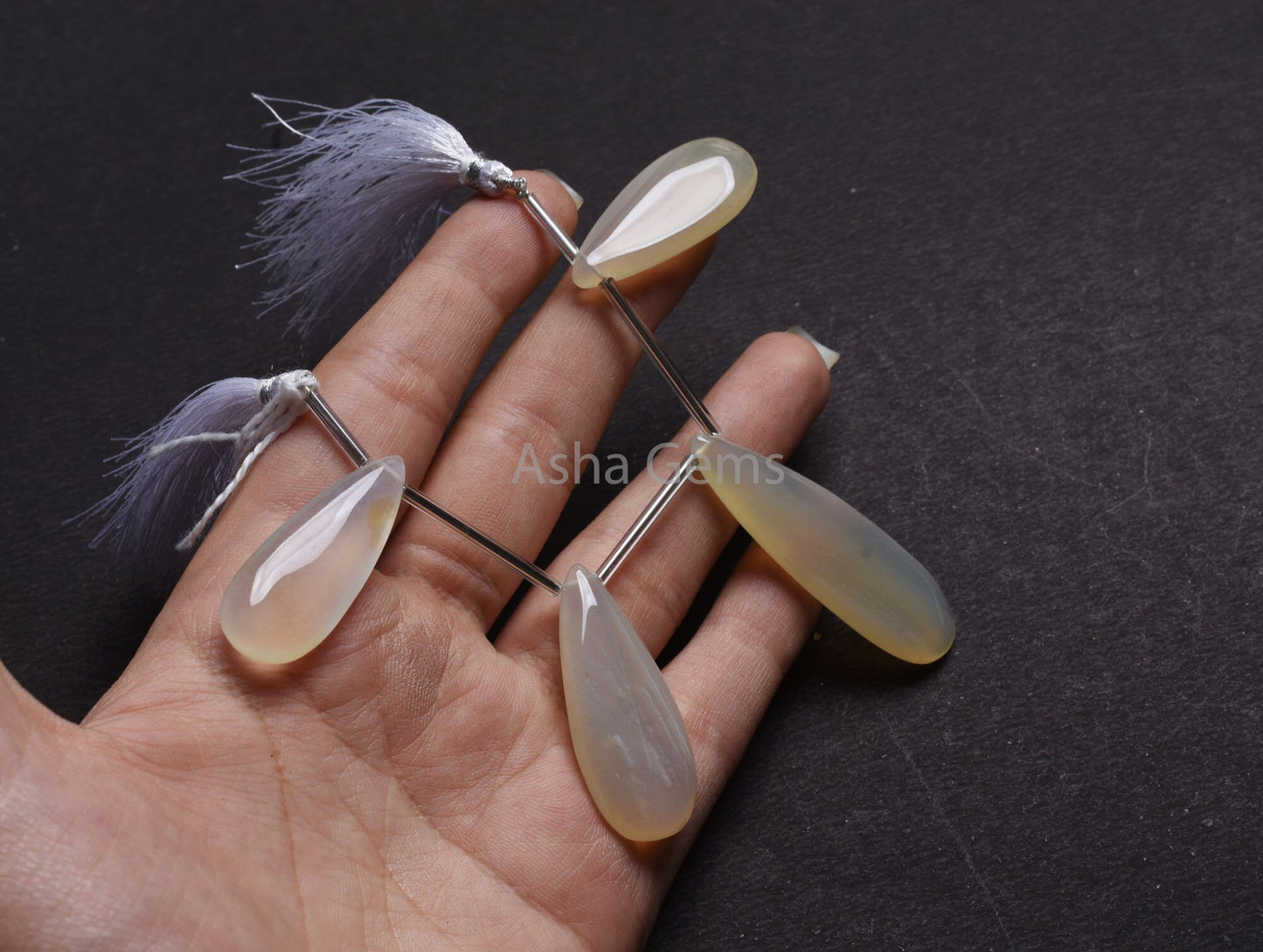 White Chalcedony Fancy Long Teardrop Side Drill Beads, AAA Chalcedony Smooth Pear Shape Gemstone Beads, Chalcedony Bead Jewelry Handicrafts