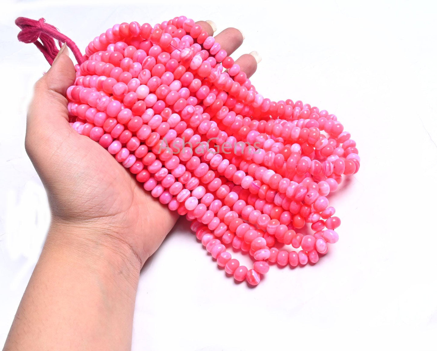 Beautiful Pink Opal Smooth Rondelle Beads,8/16"Strand Hot Pink Opal Shaded Handmade Gemstone Bead, Opal Bead For Necklace Jewelry Craft SALE