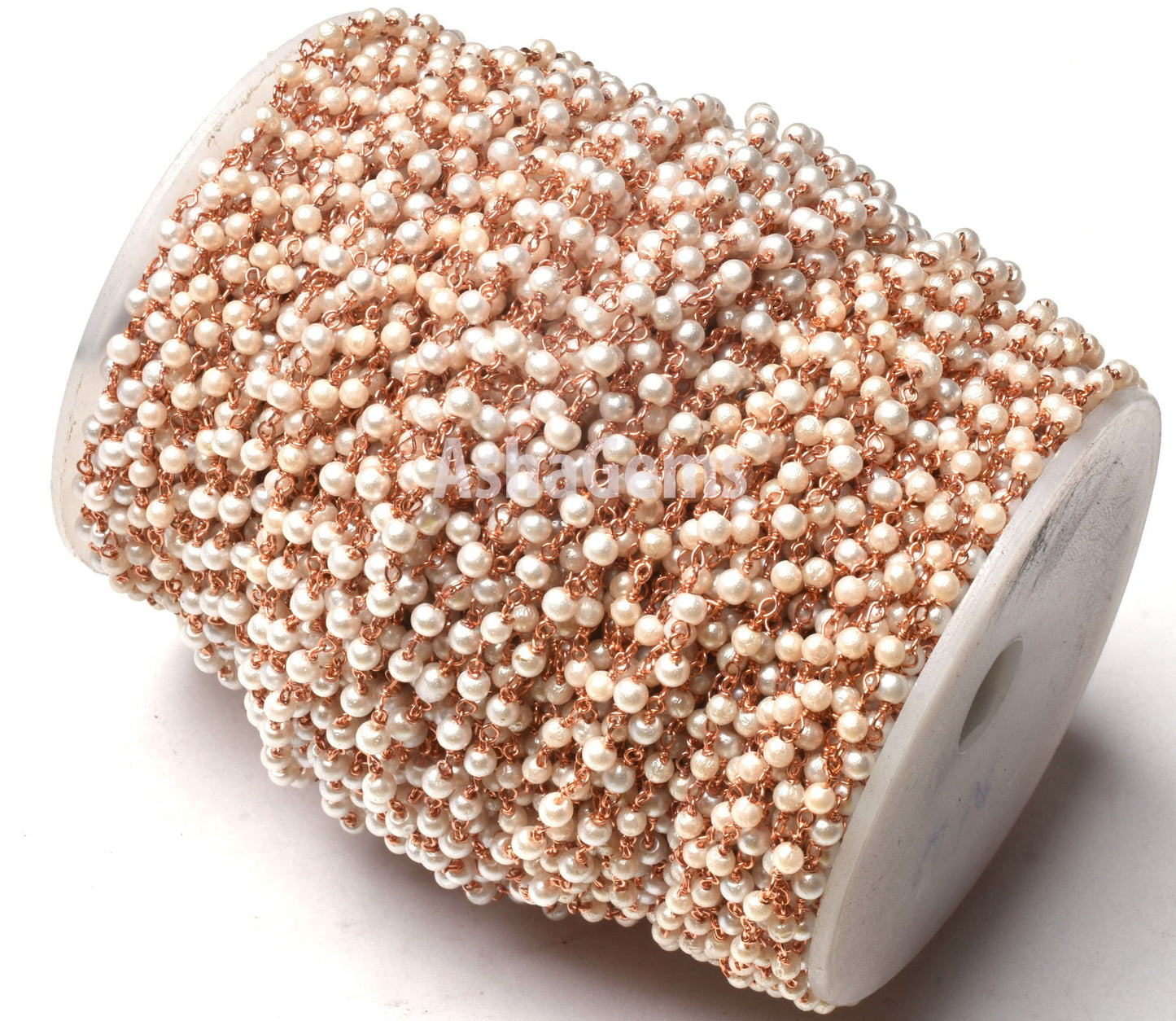 5,10,25,50 Ft Pearl Hydro Rondelle Beads Rosary Chain Rose Gold,Gold Plated Jewelry Making Finding,Wire Wrap Chain 3-3.5mm,White Pearl Chain