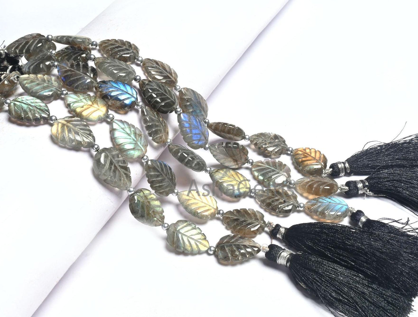 Fine Labradorite Fancy carving Leaf Shape Straight Drill Beads, Natural Flash labradorite handmade Carved Pear Gemstone Beads Jewelry Crafts