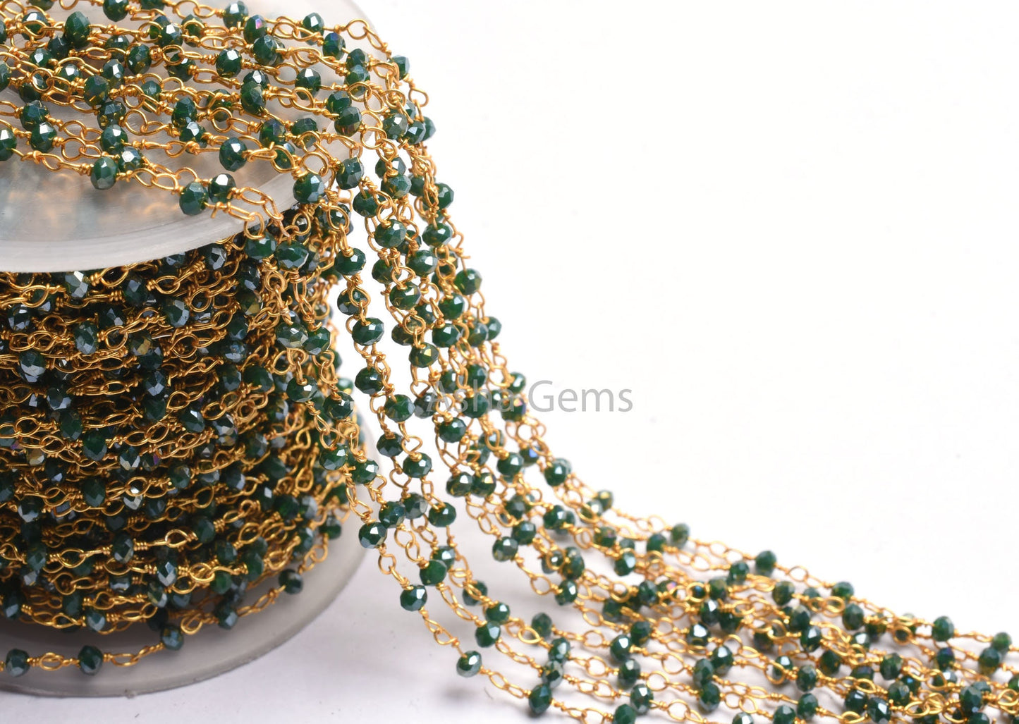 3,10,50 Feet Green Hydro Coated Beads Rosary Chain, Gold Plated Wire Wrap 3mm Micro Cut Rondelle Beaded Chain Jewelry Making handicraft SALE