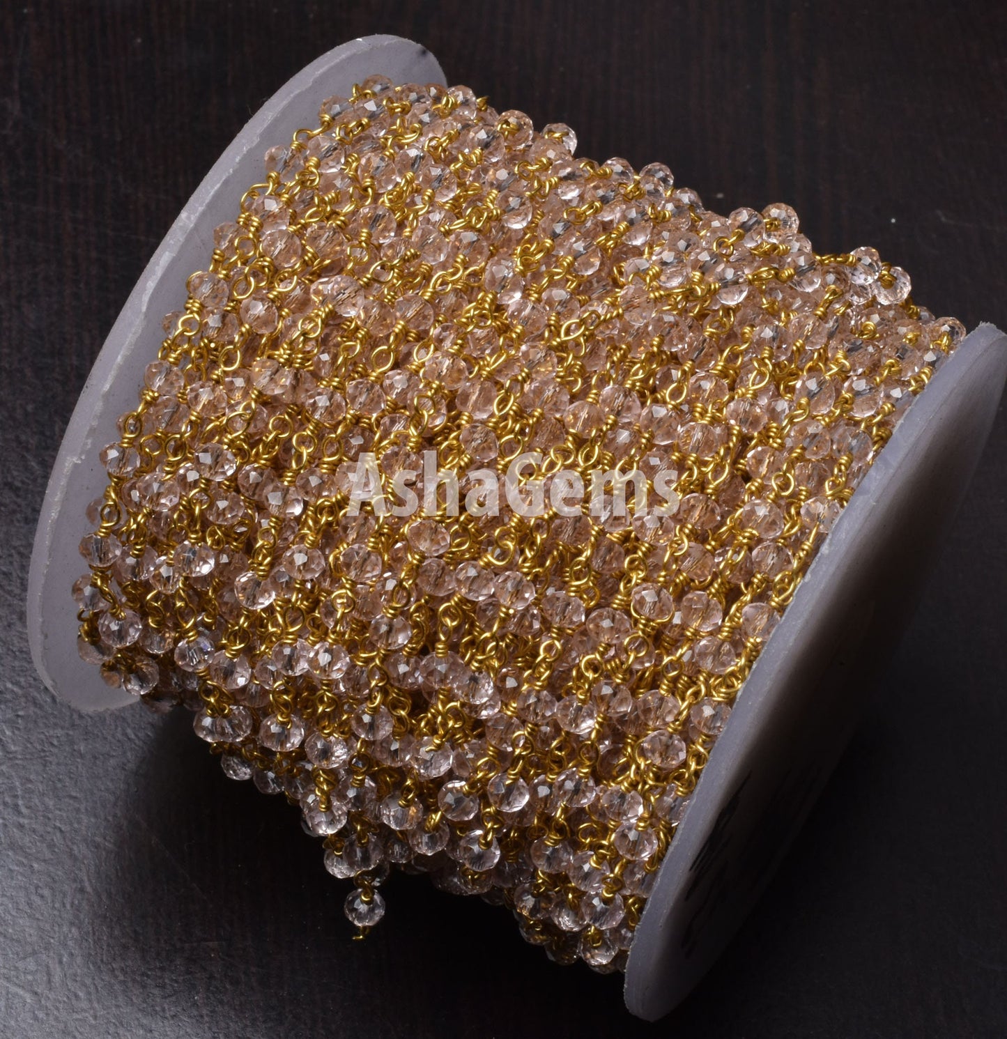 Beautiful Light Pink Quartz Hydro Faceted Rondelle Beads Rosary Chain,3-3.5mm Gold Plated Wire Wrap Beaded handmade Chain Jewelry Craft SALE