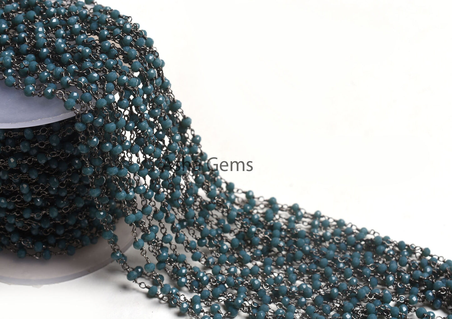 Black Metal Plated Light Neon Blue Apatite Hydro Beaded Rosary Chain 3,10,25,50 Feet Faceted Rondelle Chain 3-3.5 mm Finding Jewelry Chain