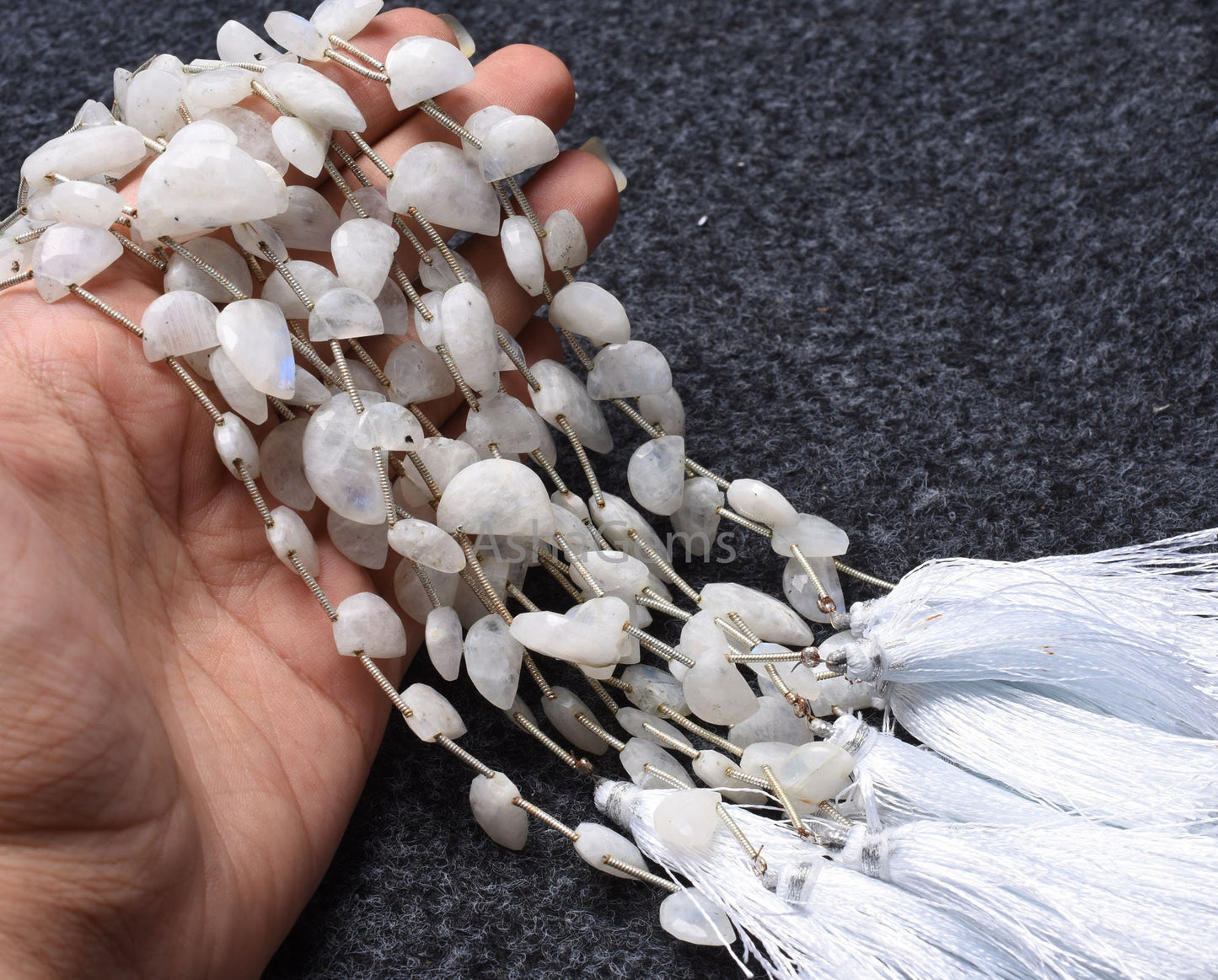 Natural rainbow Moonstone Fancy D Shape Gemstone Beads, Flashy White rainbow Moonstone Faceted Half Moon Briolette Beads Jewelry Craft Sale