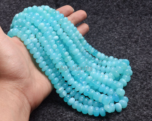 Beautiful Sea Blue Opal Smooth Gemstone Beads, AAA Sky Blue Opal Plain Rondelle Beads,16" Strand Opal beads For Jewelry Making crafts SALE