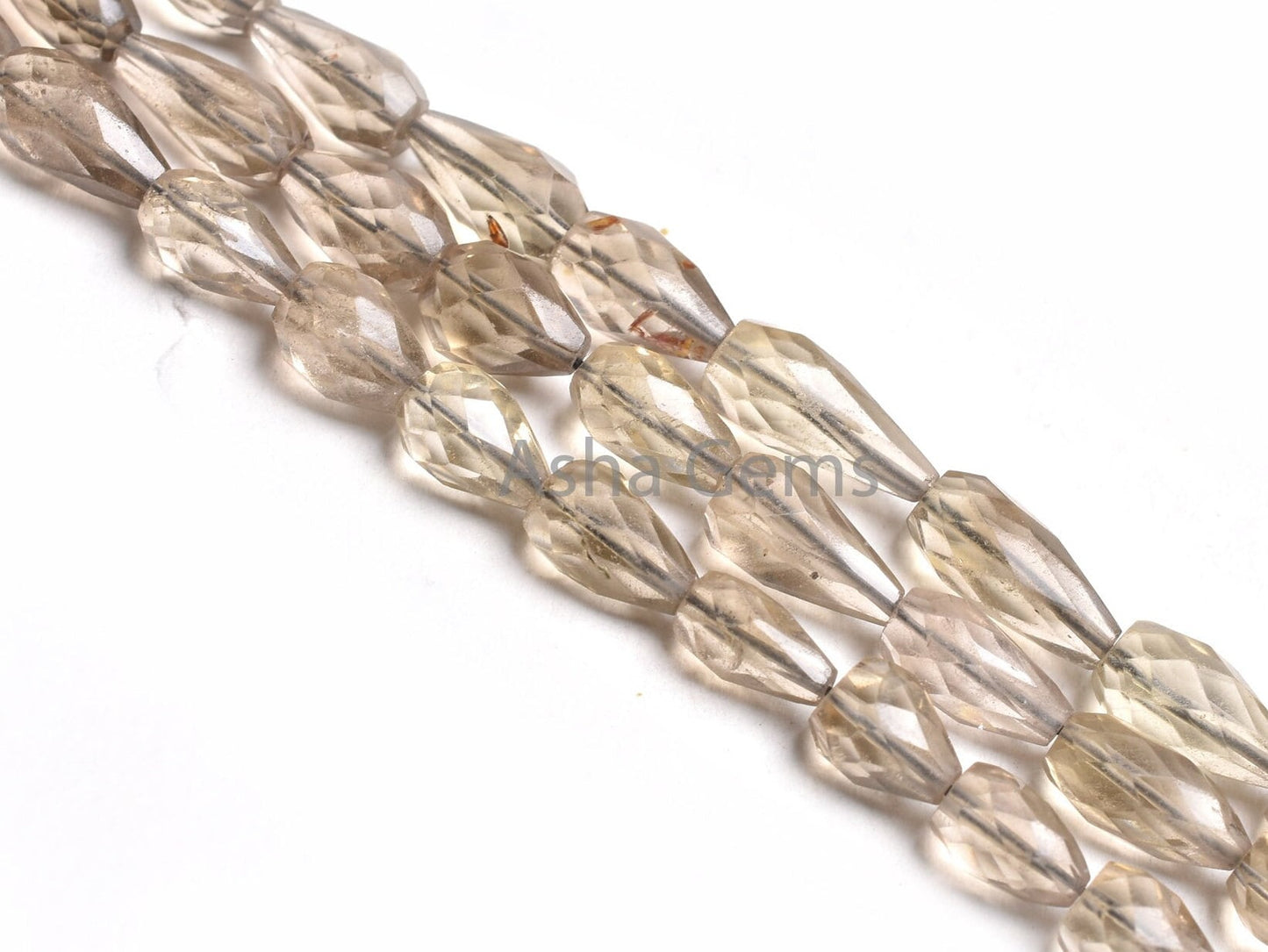 Beautiful Smoky Faceted Drops Shape Gemstone Beads,15" Natural Light Grey Smoky Indian Cut Straight Drill Teardrop Beads Smoky Jewelry SALE