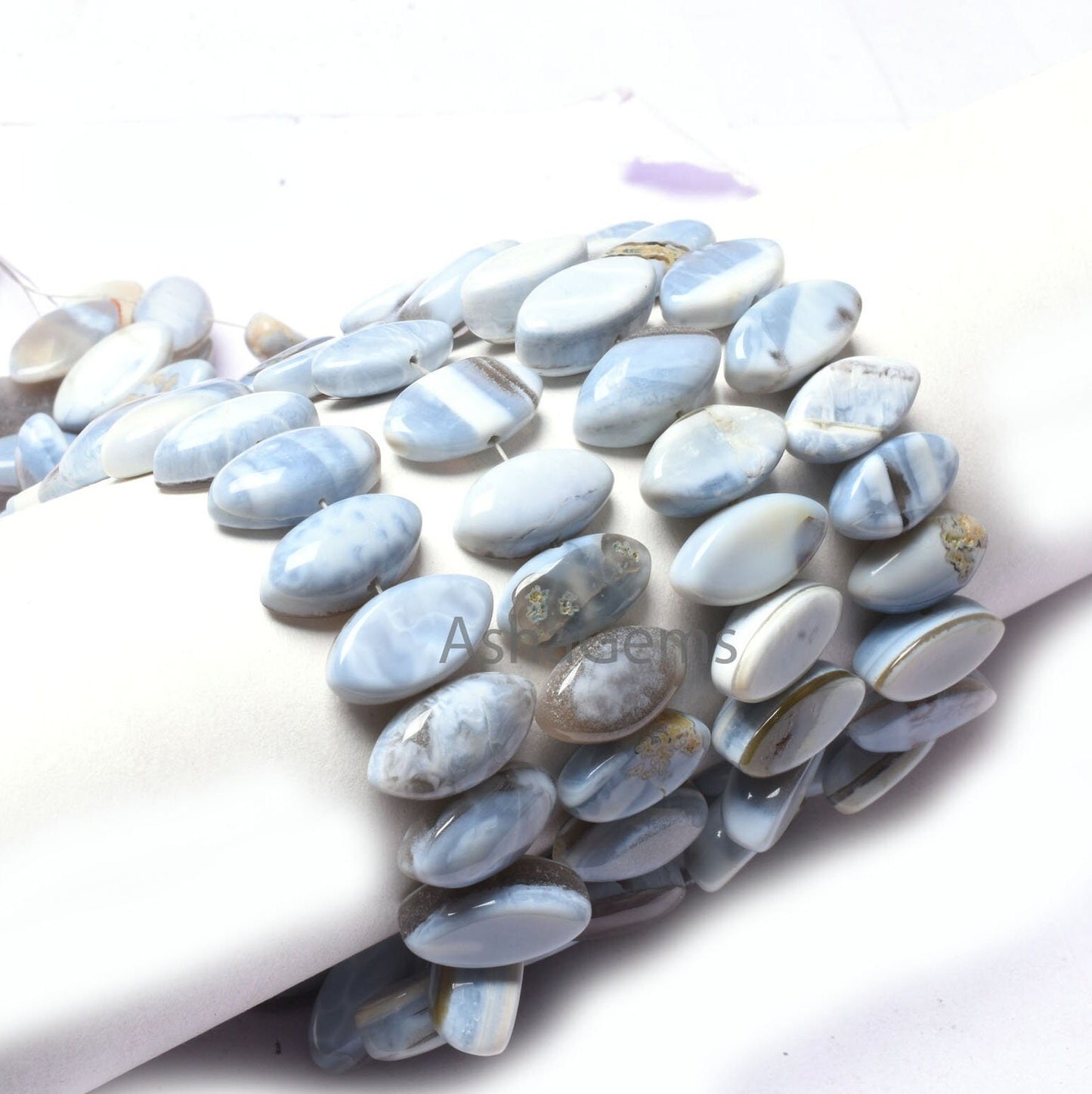 Blue Boulder Opal Center Drill Marquise Beads, Opal Smooth Beads,8"Strand Boulder Opal Plain Flat Table Marquise Gemstone Beads Jewelry SALE