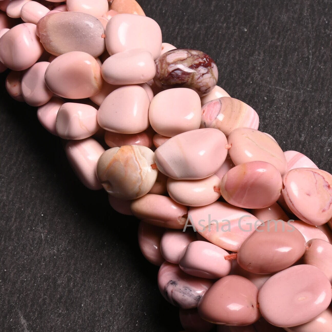 Beautiful Pink Opal Smooth Nugget Gemstone Loose Beads, Fine Shaded Pink Opal Handmade Tumble Plain Graduation Size beads Necklace Jewelry (AG 22298)