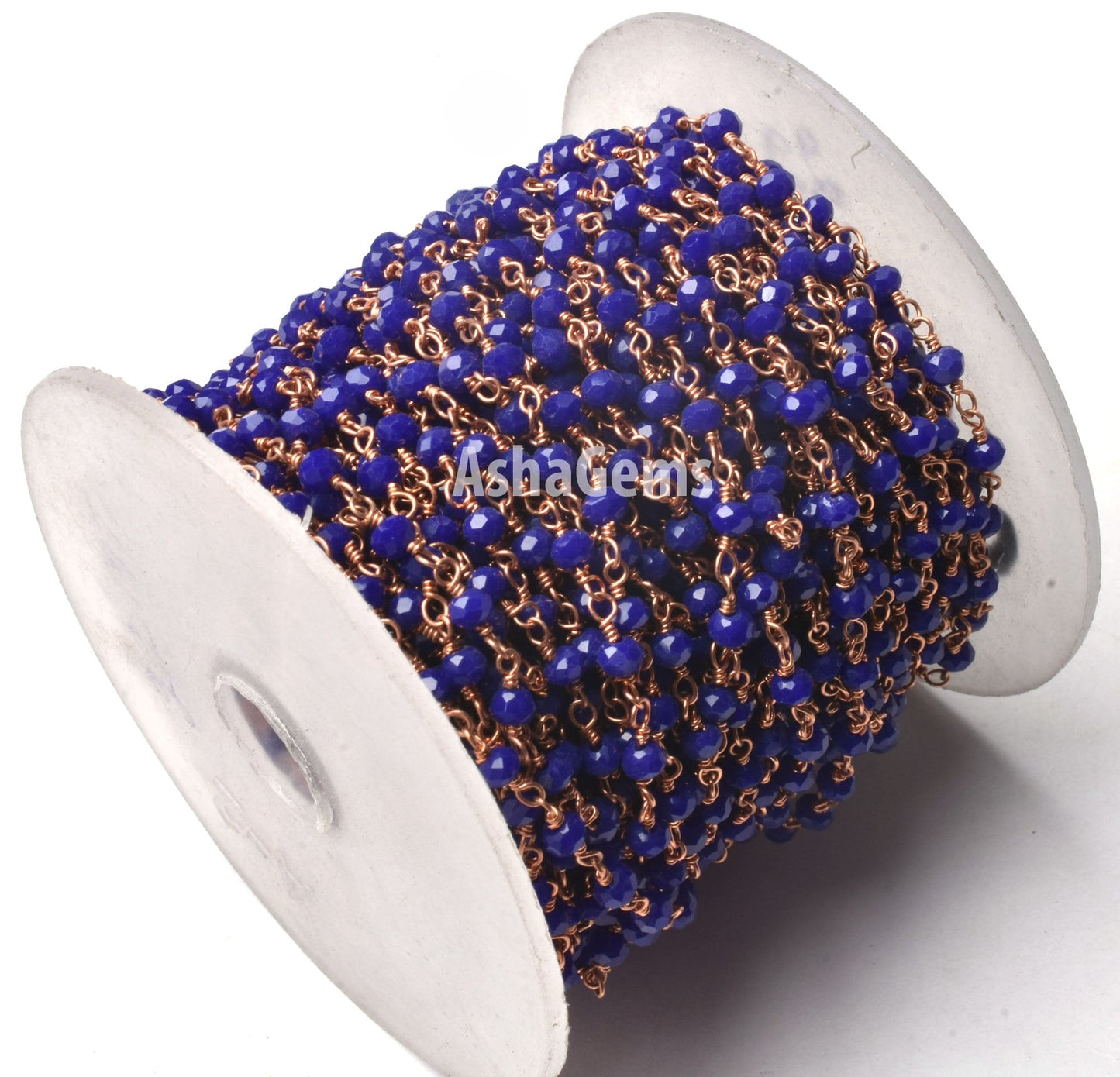 Beautiful Blue Lapis Hydro Rondelle Faceted Beads Rosary Chain,3 mm Rose Gold Plated Copper Wire Wrap Beaded Handmade Chain Jewelry makings