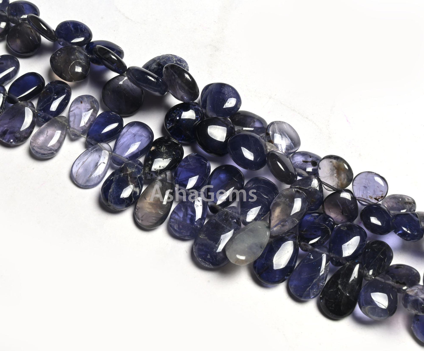 Beautiful Natural Iolite Smooth handmade Gemstone Beads, Fine Blue Iolite Heart, Pears Side Drill Beads,8" Fine Iolite Beads Jewelry makings