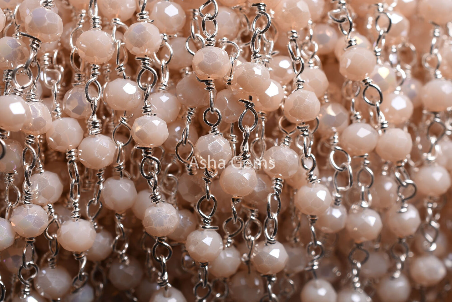 Silver Plated 3,5,10,25Ft,Pink Opal Hydro Coated Rondelle Faceted Beaded Rosary Chain Wire Bulk Roll Finding Chain 3-3.5mm Bead Rosary Chain