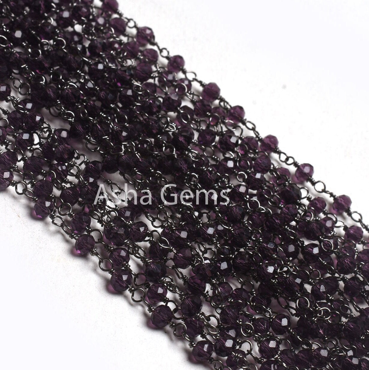 Purple Amethyst Hydro Faceted Rondelle Beads Rosary Chain 1-50 Feet Purple Crystal Black Plated Gunmetal Wire Wrap Chains Jewelry Craft SALE