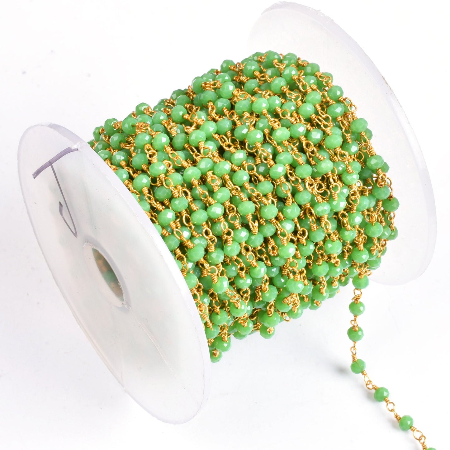 3,10,25 Foot Green Jasper Hydro Faceted Rondelle Beads Rosary Chain 3-3.5 mm Gold Plated Wire handmade Beaded Chain Jewelry Craft SALE DIY
