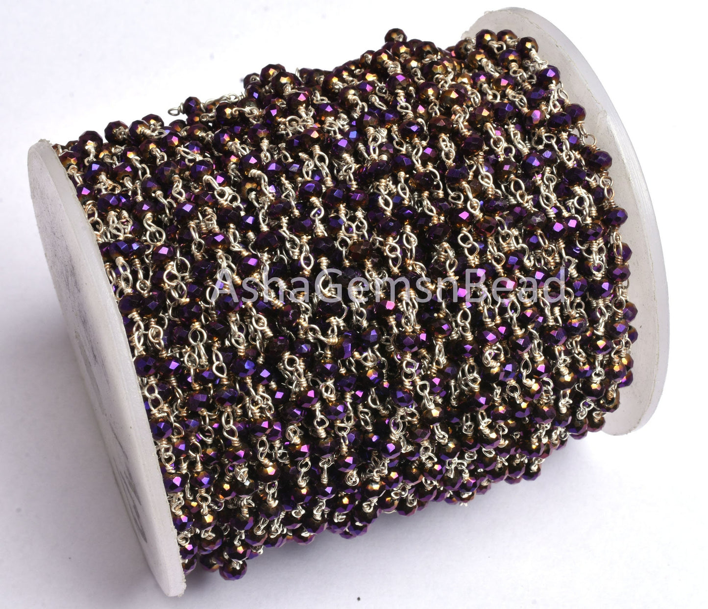 3,5,10,25 Ft Purple Mystic Pyrite Hydro Faceted Rondelle Beads Rosary Chain Silver Plated Wire Wrapped Chain, Jewelry Making Necklace 3.5 mm