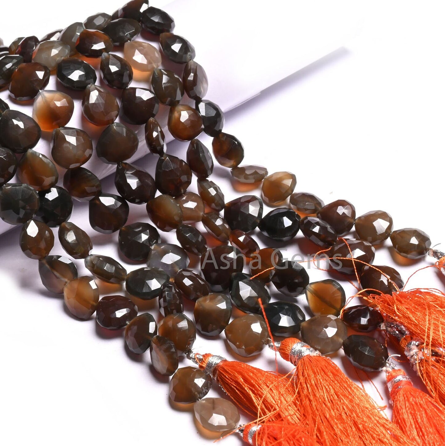 Beautiful Dark Grey Brown Chalcedony Faceted Heart Bead,9.5" Shaded Chalcedony Heart Straight Drill Gemstone Briolette Beads Jewelry Crafts