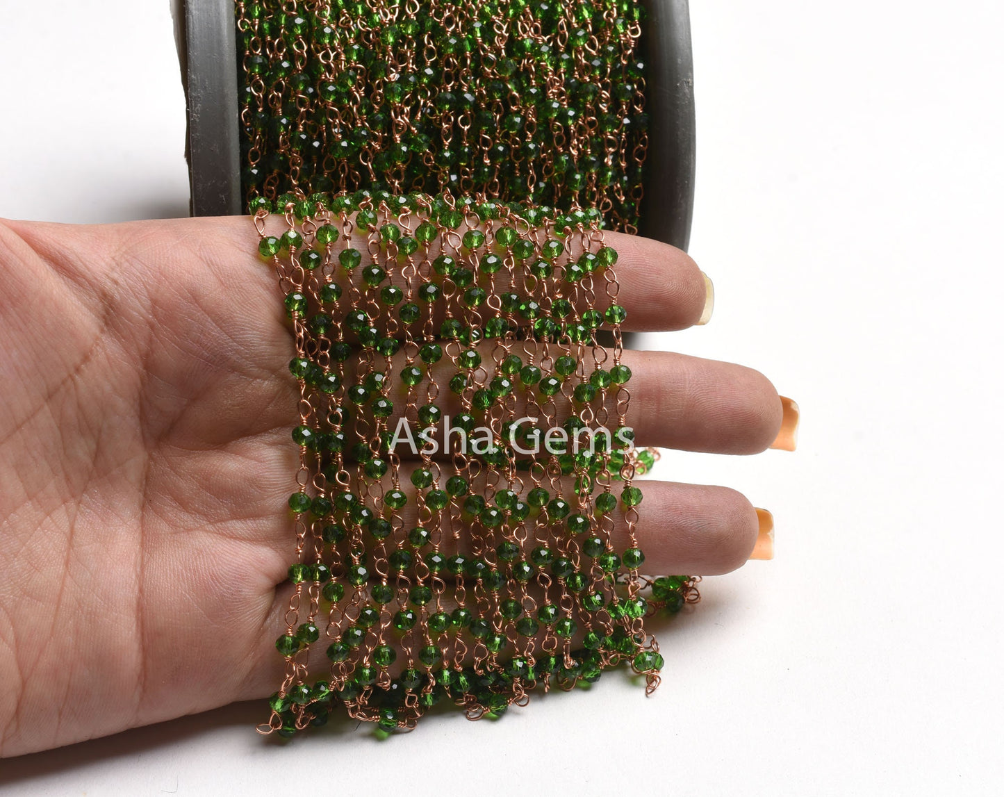 Beautiful Green Peridot Hydro Faceted Rondelle Beads Rosary Chain Rose Gold Plated Wire Wrap Handmade Chains Jewelry Making Necklace Crafts