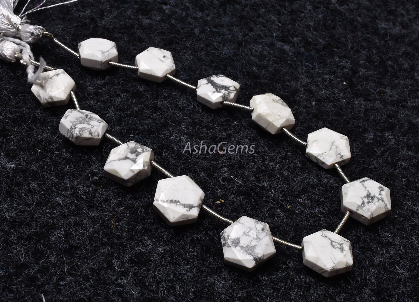 12 Piece strand Howlite Faceted Fancy Shape Gemstone beads, White Howlite Hexagon Beads, howlite 6 Corner Briolette Bead For Jewelry crafts