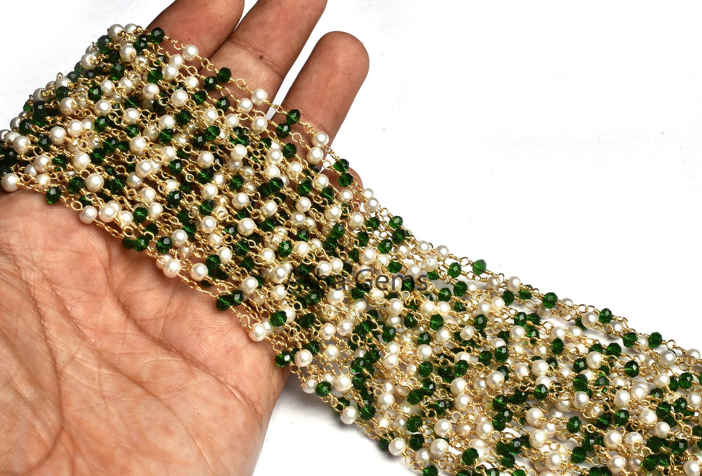 Beautiful White Pearl Chrome Diopside Hydro Faceted Rondelle Beads Rosary Chain Gold Plated Wire Wrapped Chain Jewelry making Finding, Chain