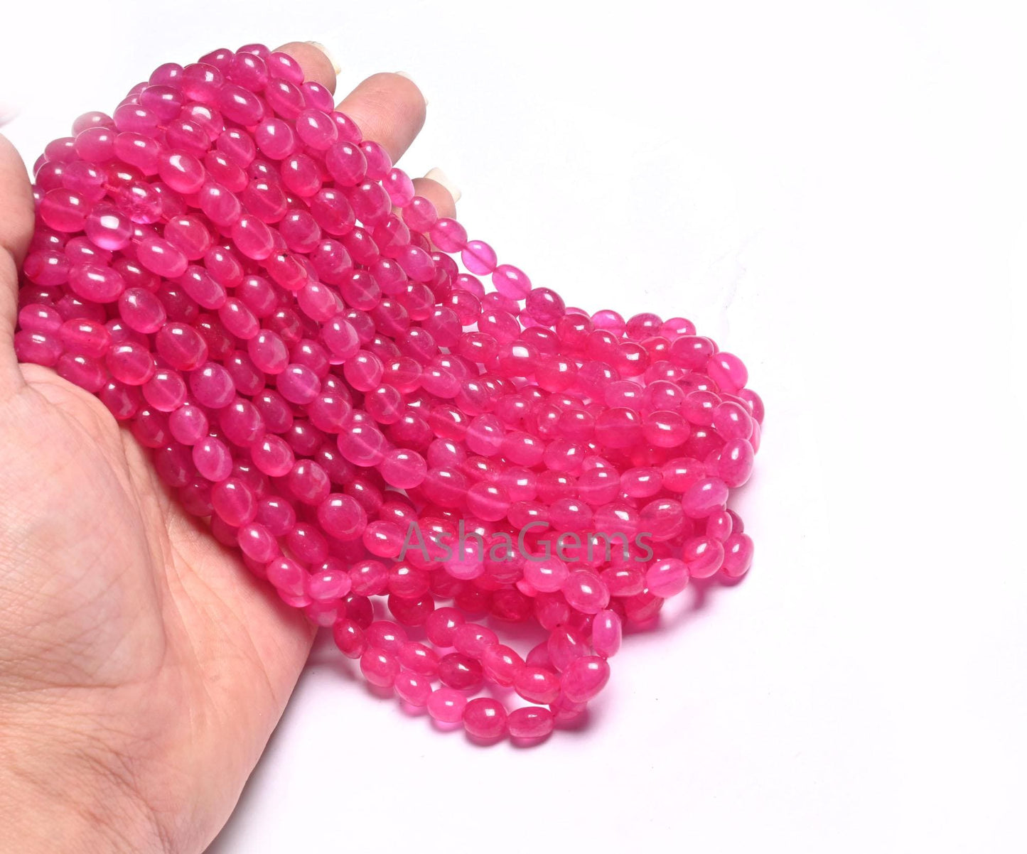 Fine Quality Hot Pink Quartz Smooth Oval Gemstone Beads,7/15" Strand Pink Quartz Plain Oval Handmade Quartz Beads Jewelry Making Crafts Sale