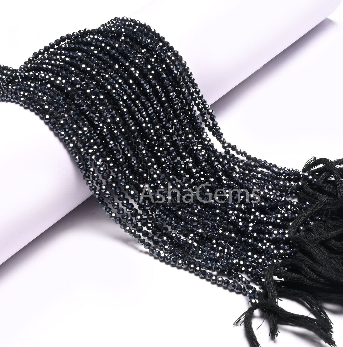 AAA Natural Spinel Silver Coated machine Cut Faceted Rondelle Gemstone Beads,3 mm Coated Black Spinel Micro Cut Bead Jewelry making Crafts