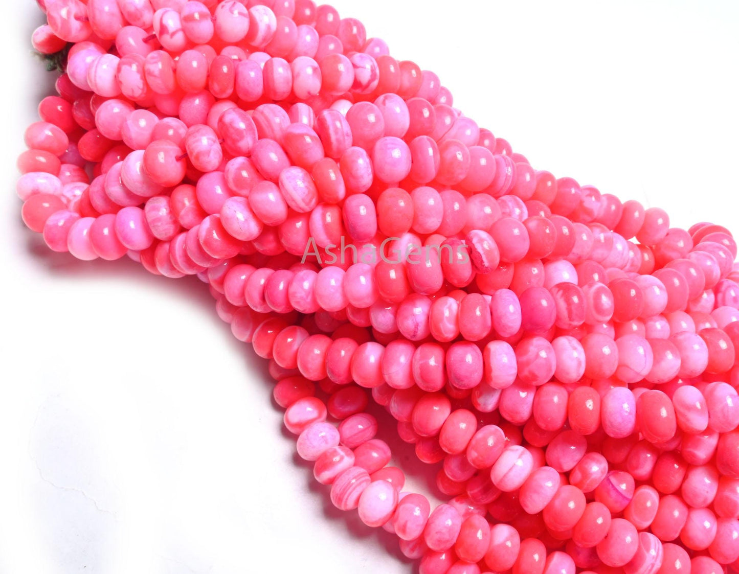 Beautiful Pink Opal Smooth Rondelle Beads,8/16"Strand Hot Pink Opal Shaded Handmade Gemstone Bead, Opal Bead For Necklace Jewelry Craft SALE