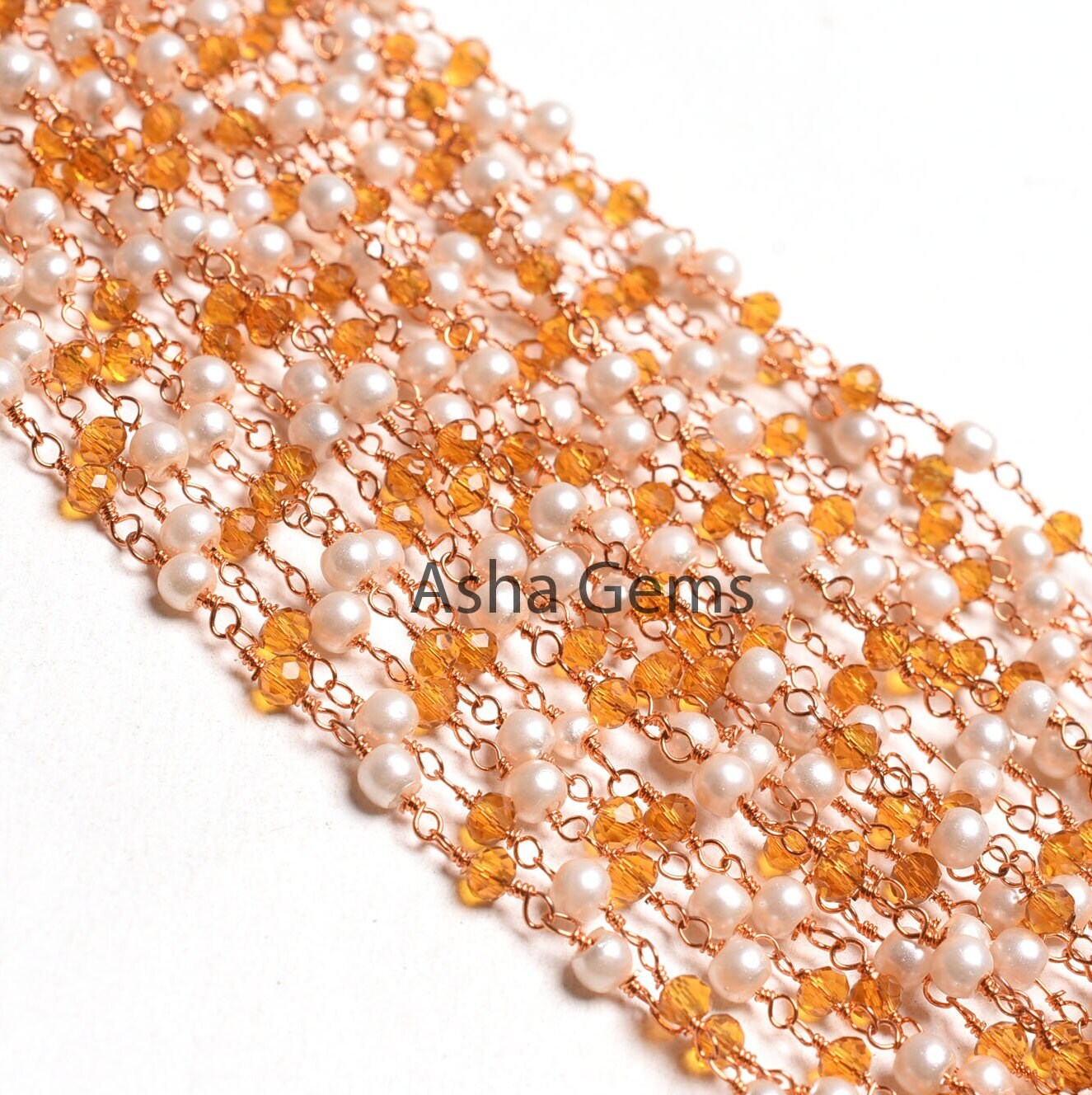 Fine White Pearl citrine Quartz Hydro Faceted Rondelle Beads Rosary Chain Rose Gold plated Wire Wrap Roll Beaded Chain Jewelry Making Crafts