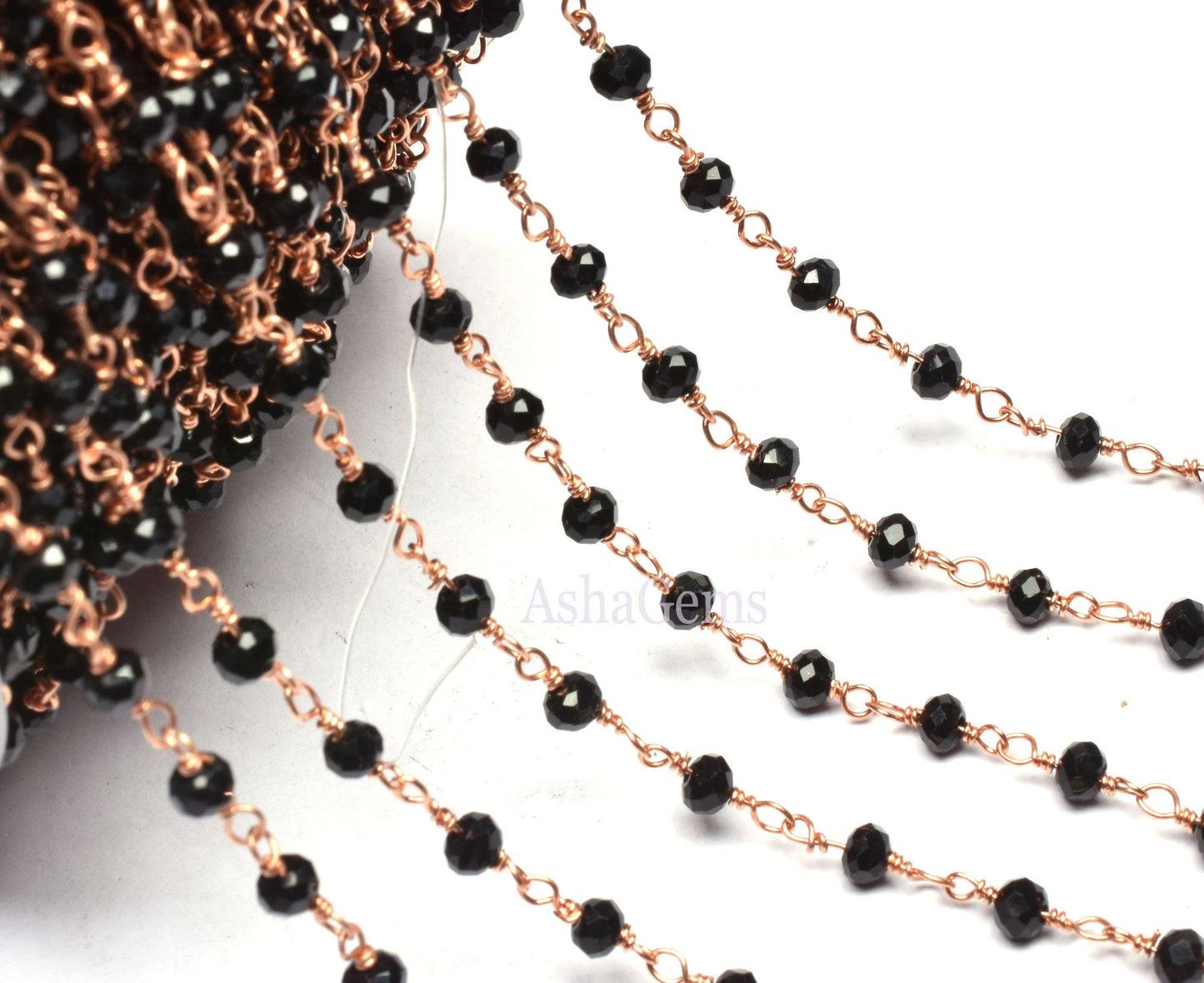 3,10,25 Foot Roll Rose Gold Plated Black Onyx Hydro Rosary Chains Faceted Rondelle Beaded Jewelry Making Finding Wire Wrapped Chain Jewelry