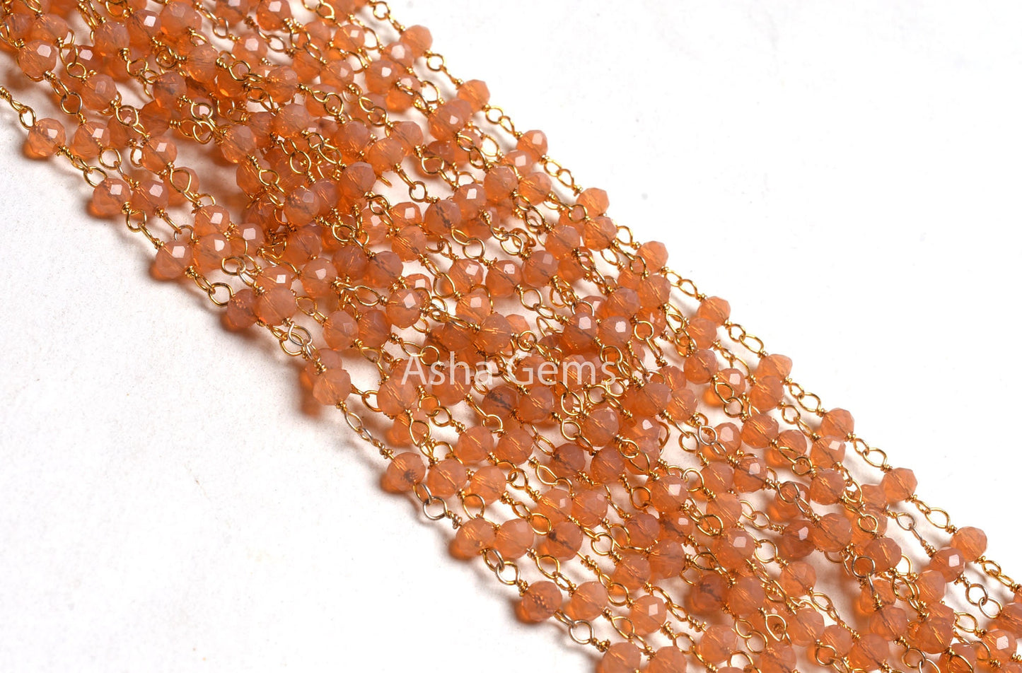 4 mm AAA Peach Moonstone Hydro Faceted Rondelle Beads Rosary Chain, Gold Plated Wire Wrap micro cut Beaded Handmade Chain Jewelry Craft SALE