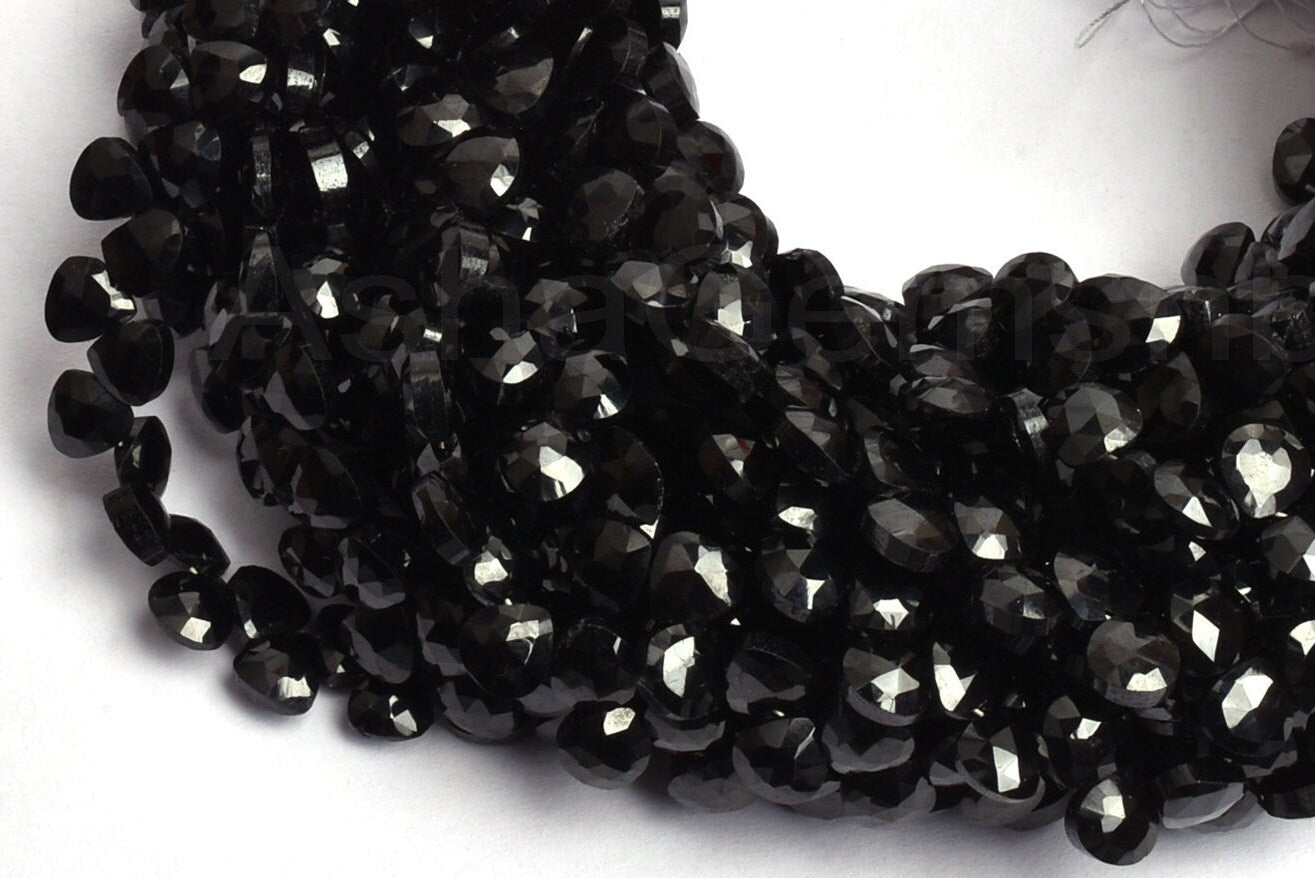 5mm AAA Quality Natural Black Spinel Faceted Heart Shape Beads, Black Spinel Machine Cut Tiny Heart Briolette Gemstone Bead Jewelry Makings