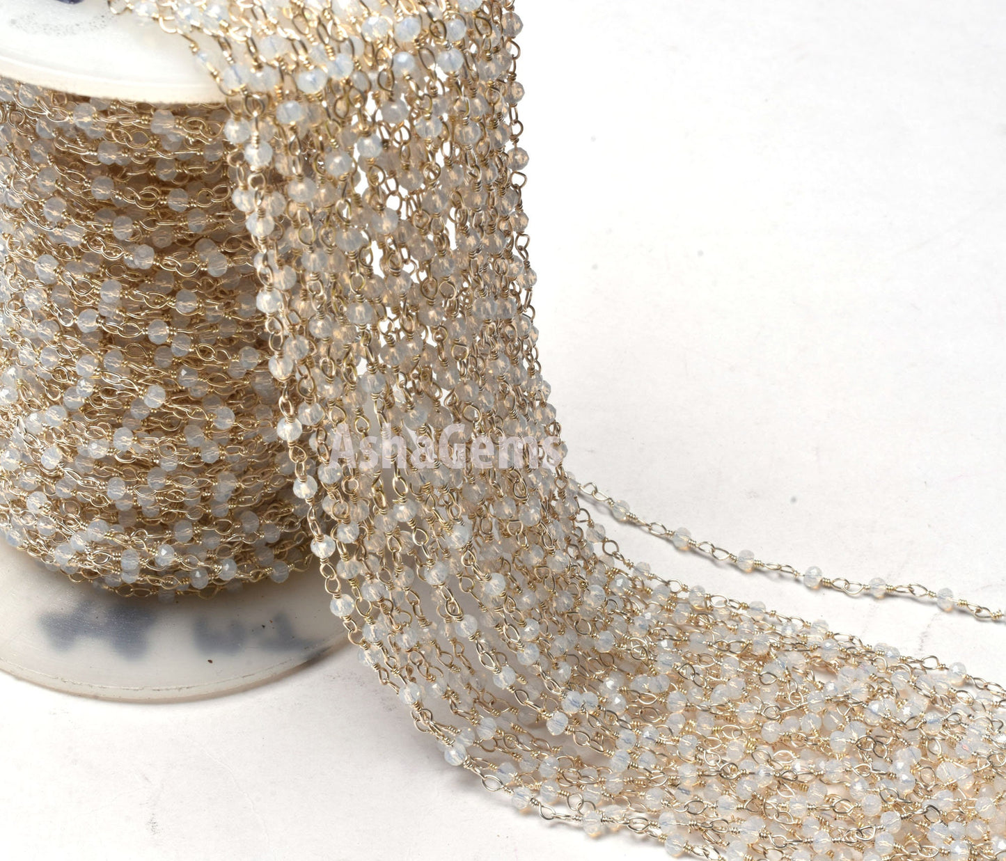 Roll Bulk Rainbow Moonstone Hydro Rondelle Faceted Rosary Chain, Beautiful Silver Plated Wire, Jewelry Making Finding, Roll Bulk Chain
