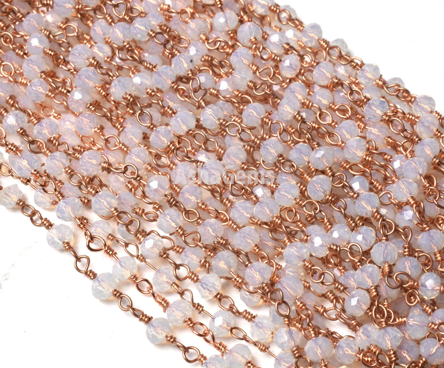Beautiful Rainbow Moonstone Hydro Rondelle Beads Rosary Chain 3 mm, Rose gold Plated Copper Wire Wrap Micro Cut Beaded Chains Jewelry Making