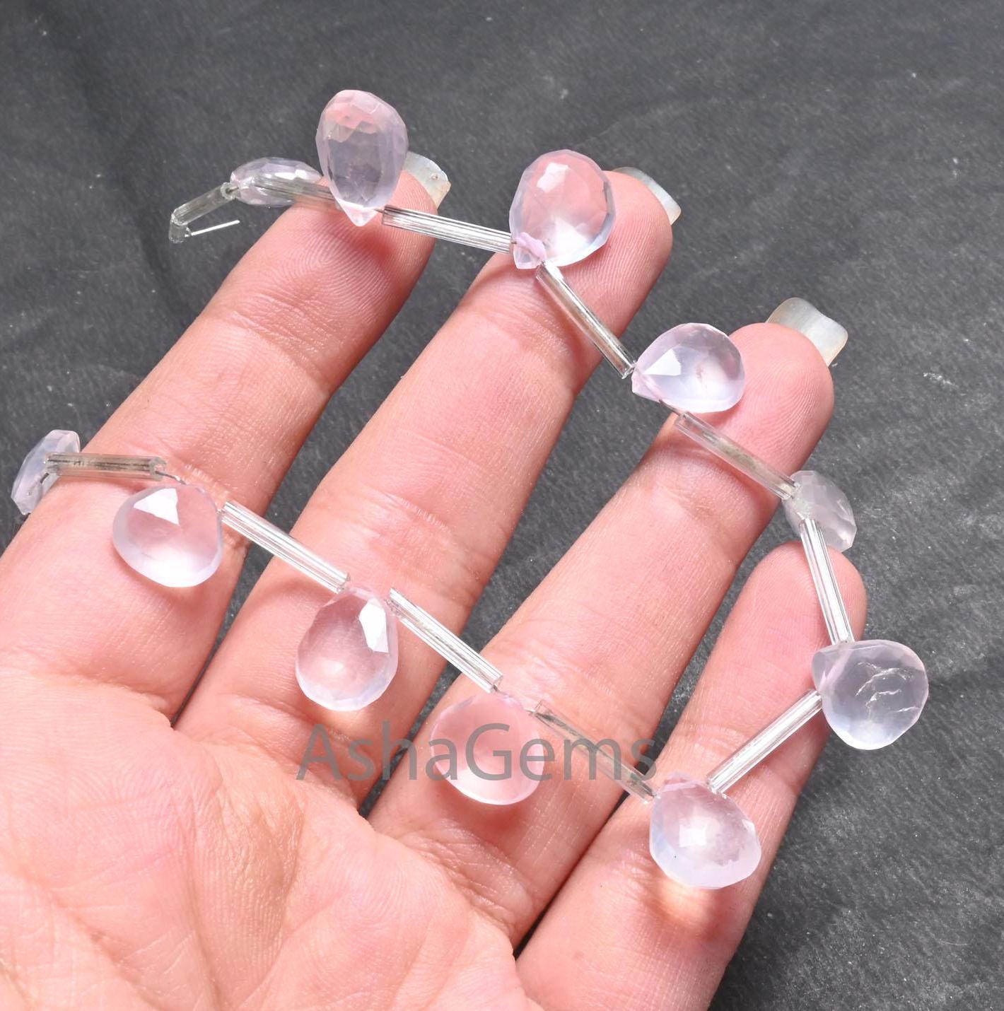Beautiful Rose Quartz Pear + Heart Mix Shape Gemstone Beads, Natural Pink Quartz Faceted Briolette Gemstone Rose Quartz Beads Jewelry Crafts (AG 18711)