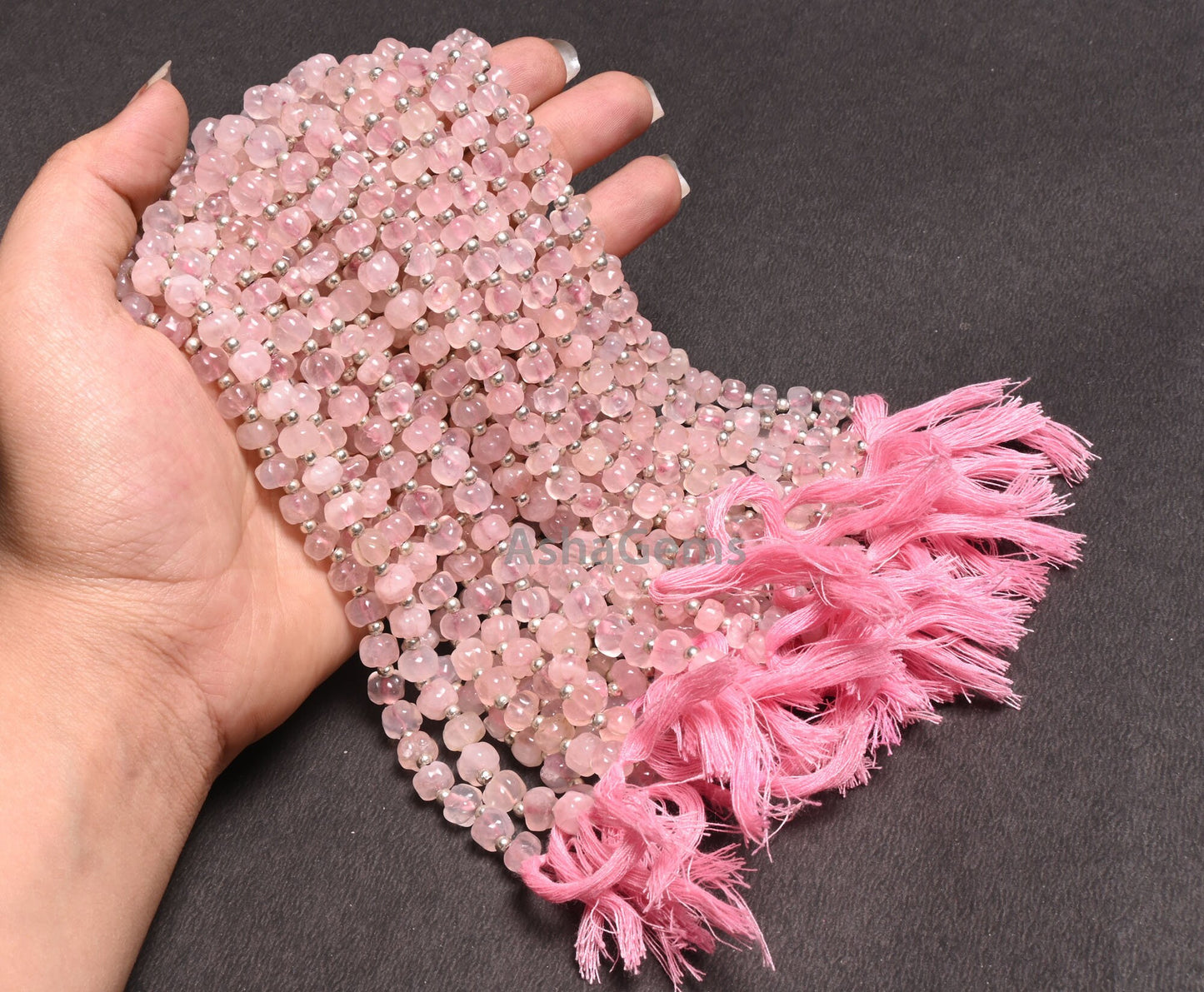 Beautiful Pink Rose Quartz Carved Watermelon Handmade Beads Natural Rose Quartz Uneven Rondelle Carving Melon Gemstone Pumpkin Beads Jewelry