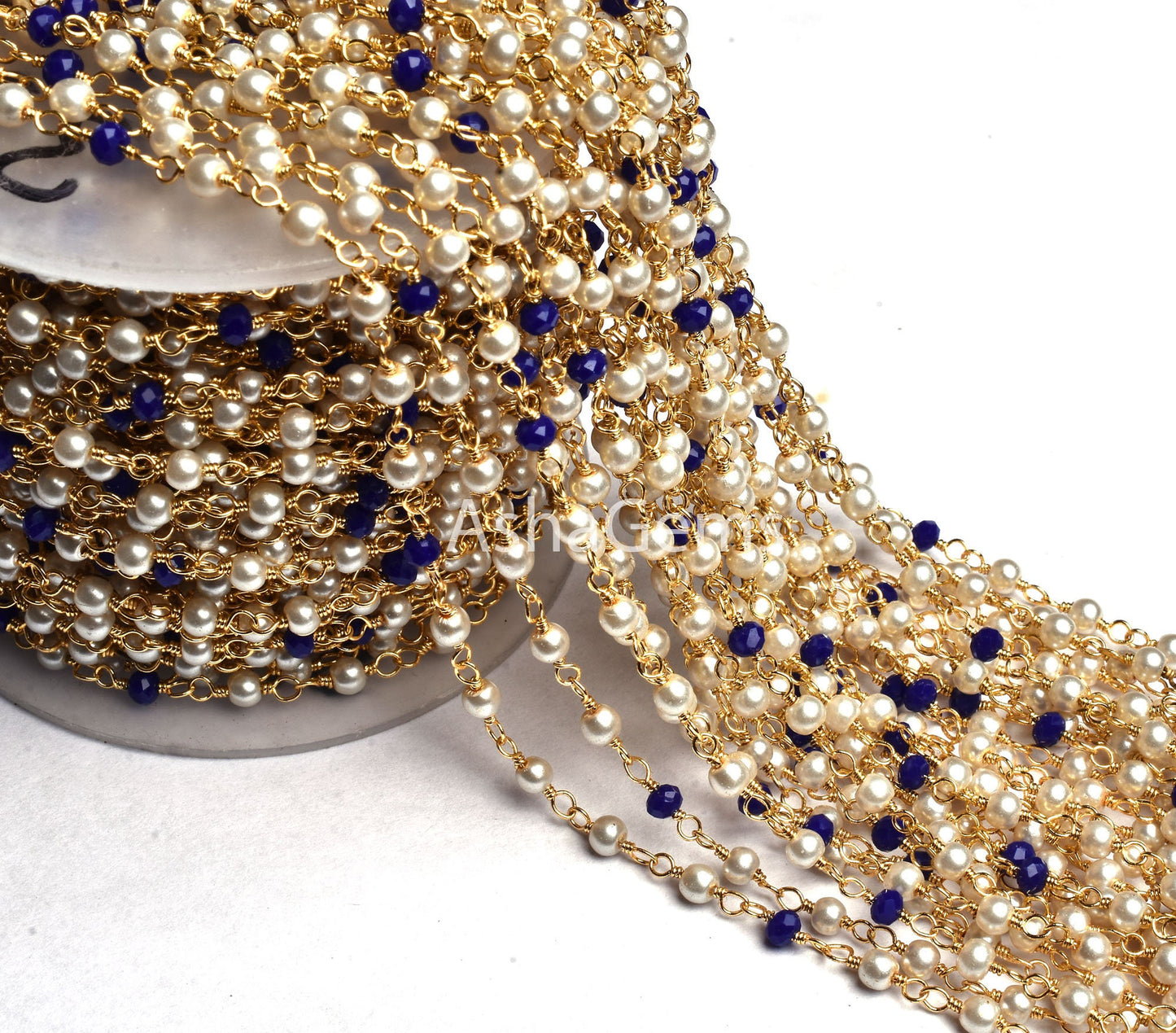 1,10,25,50 foot Bulk Roll Rosary Chain Pearl Blue Lapis Hydro Faceted Rondelle Beads Chain Multi Color Gold Plated Wire Beaded Chains Rosary