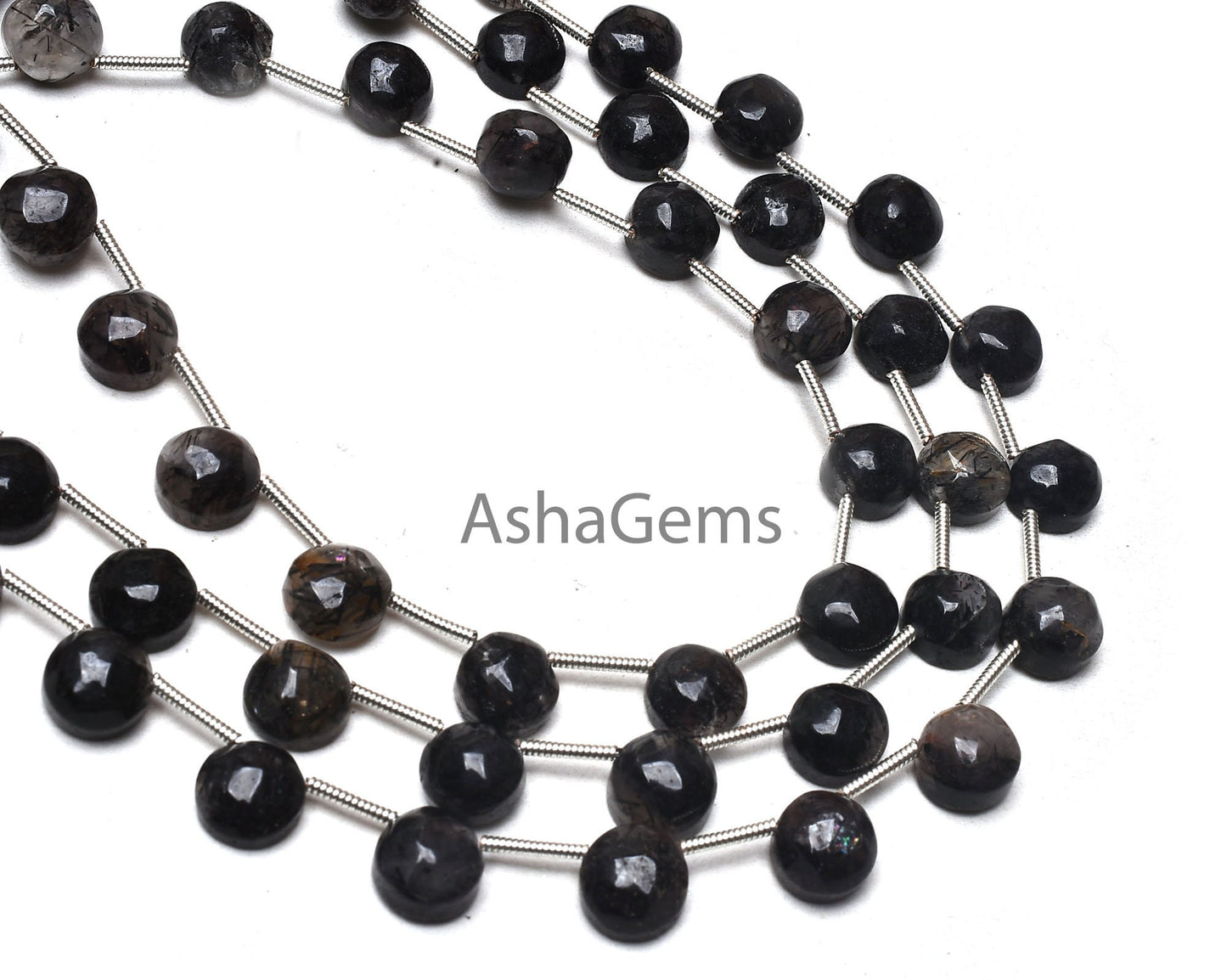 7.5-8 mm Black Rutile Smooth Round Cabochon Side Drill Beads, Natural Rutile Fancy Beads 1 Side Flat table Round Cab Gemstone Beads Jewelry