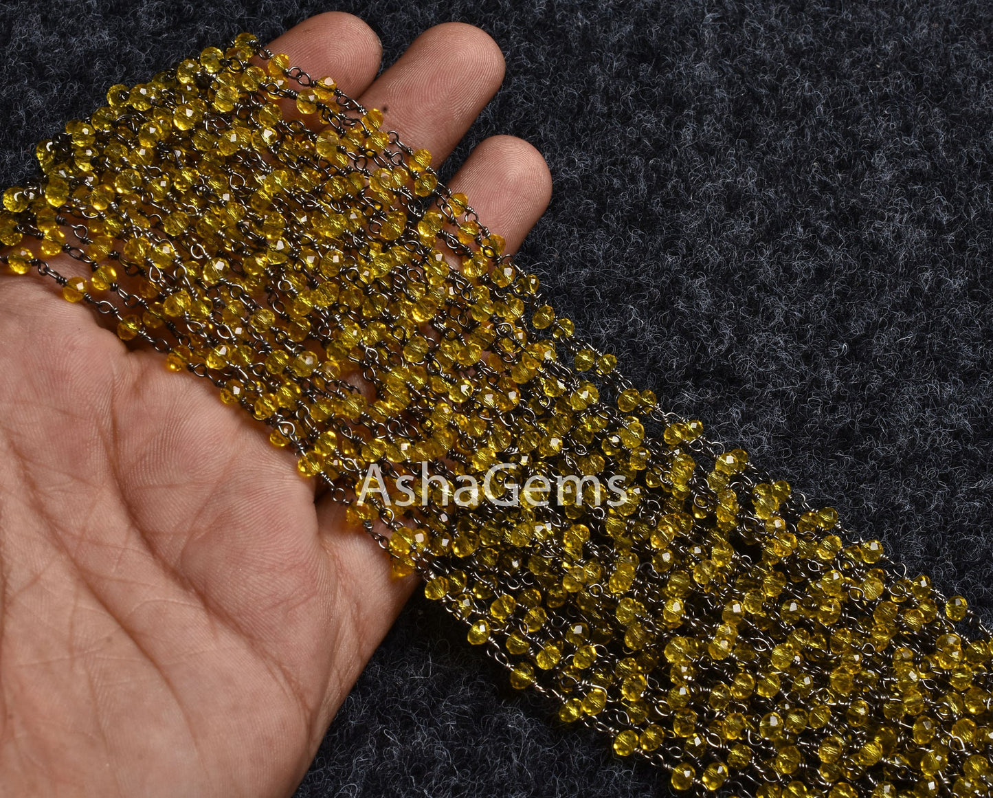 Beautiful Lemon Quartz Hydro Rondelle Faceted Beads Rosary Chain, Silver/Gold/Black/Copper Plated Wire Wrap handmade Rosary Chains Jewelry